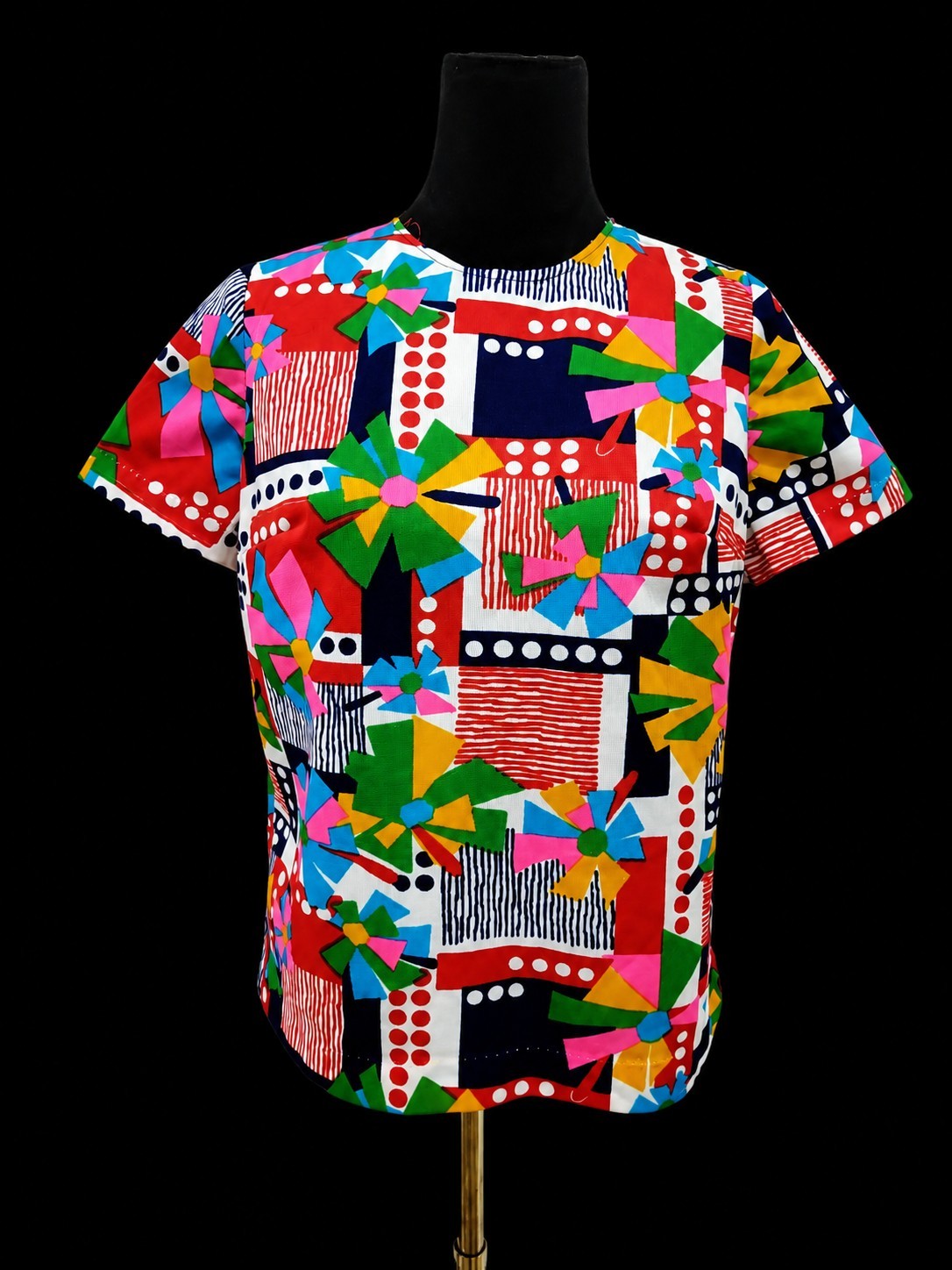 Vintage 60s 70s Mod Psychedelic Print Blouse Button Up Shirt L