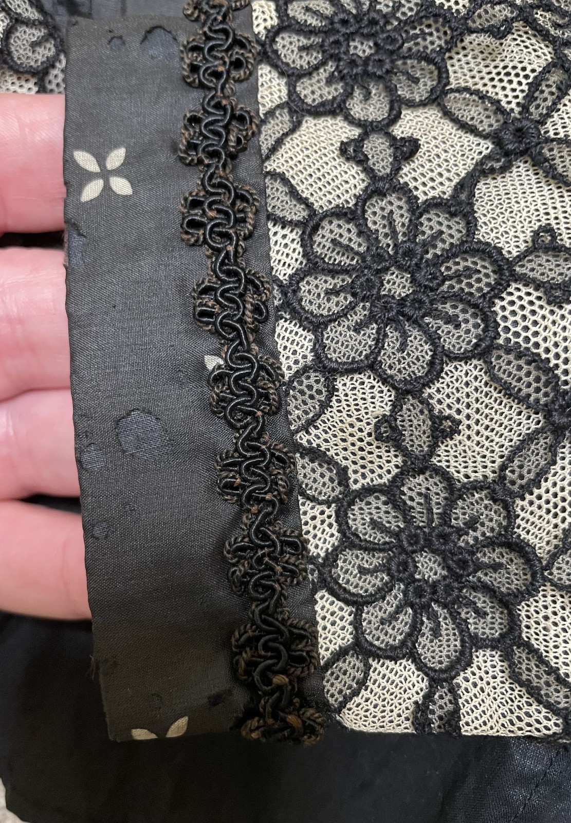 Antique Victorian Black Silk Top Blouse S Bodice Bishop Sleeves Lace Trim Peplum