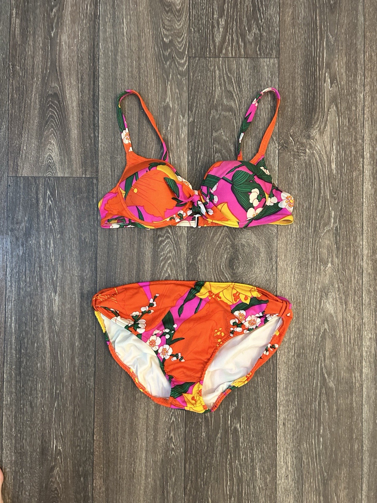 Vintage 1960s ACCENTUETTE Neon Tropical Floral Pin-up Bikini, Size 34B / M AS IS