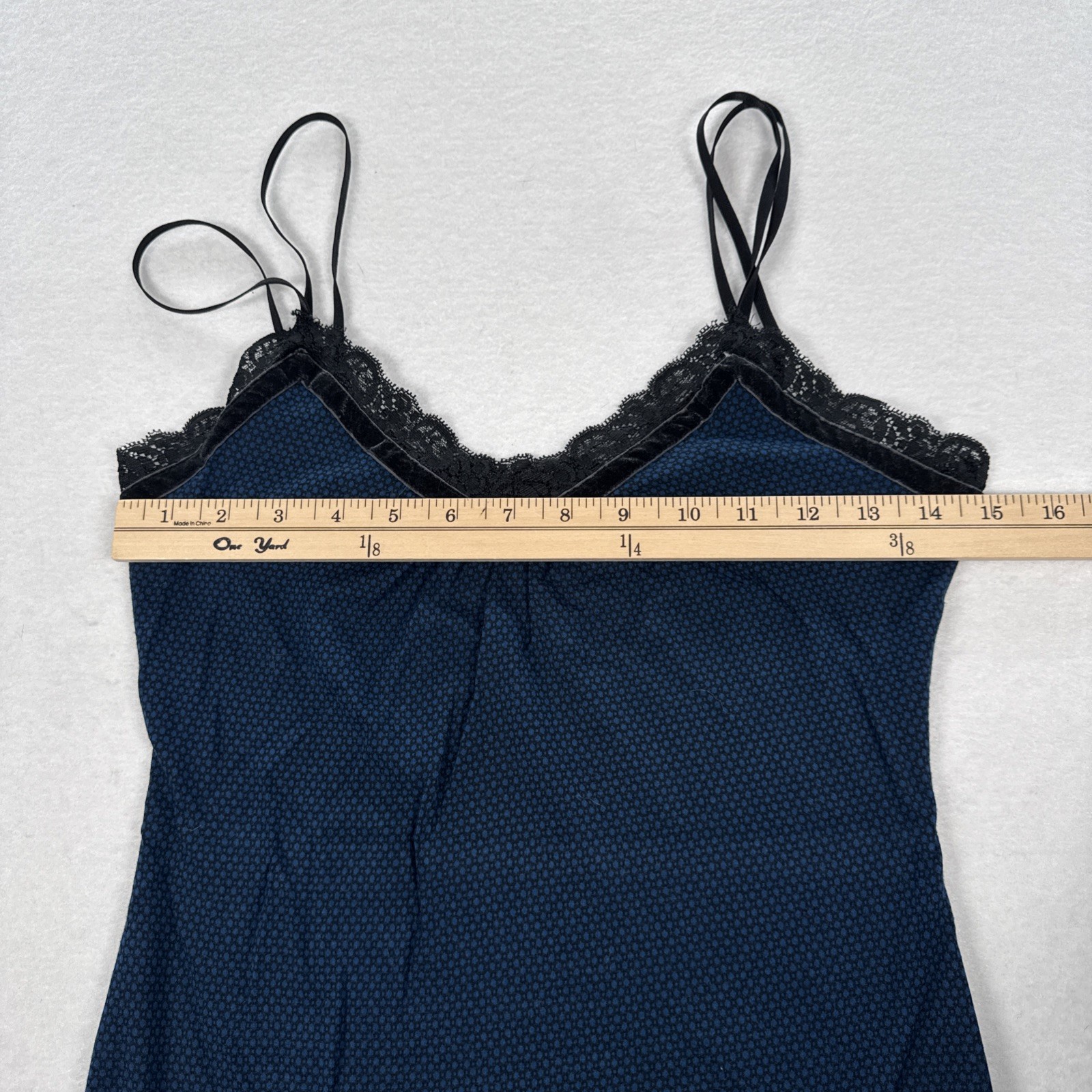 Y2K Vintage Express Camisole Tank Top Small Blue Black & Black Velvet Lace Trim