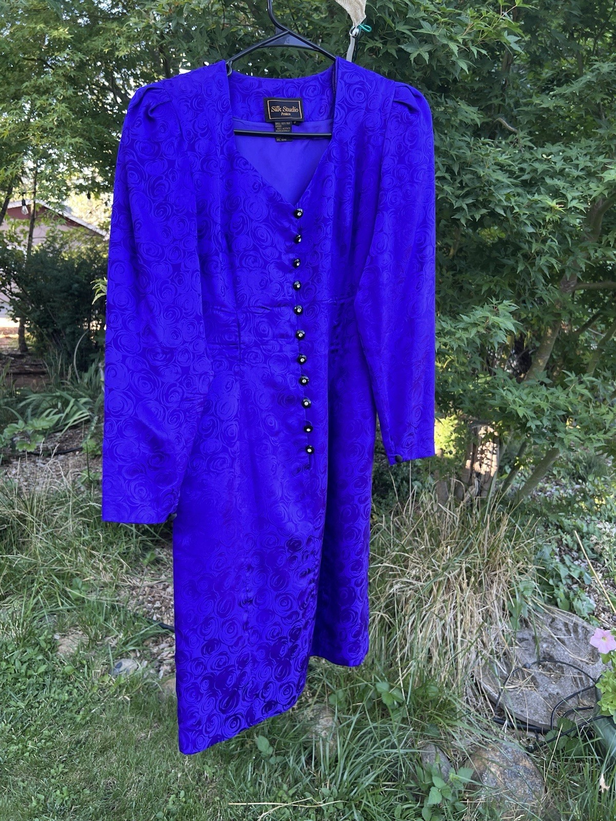 Silk Studio Purple Silk Jacquard Floral V-Neck A-Line Knee Dress Petite 6