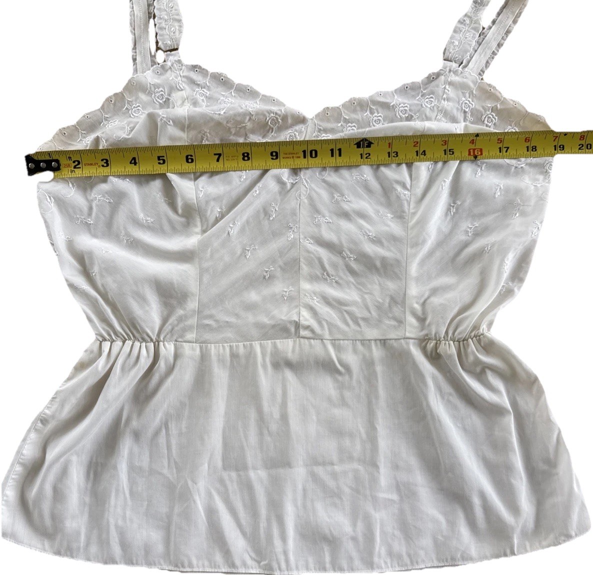 VTG Komar Lingerie White Embroidered Cami Top Sz 38 Cotton Nylon Cottagecore EVC