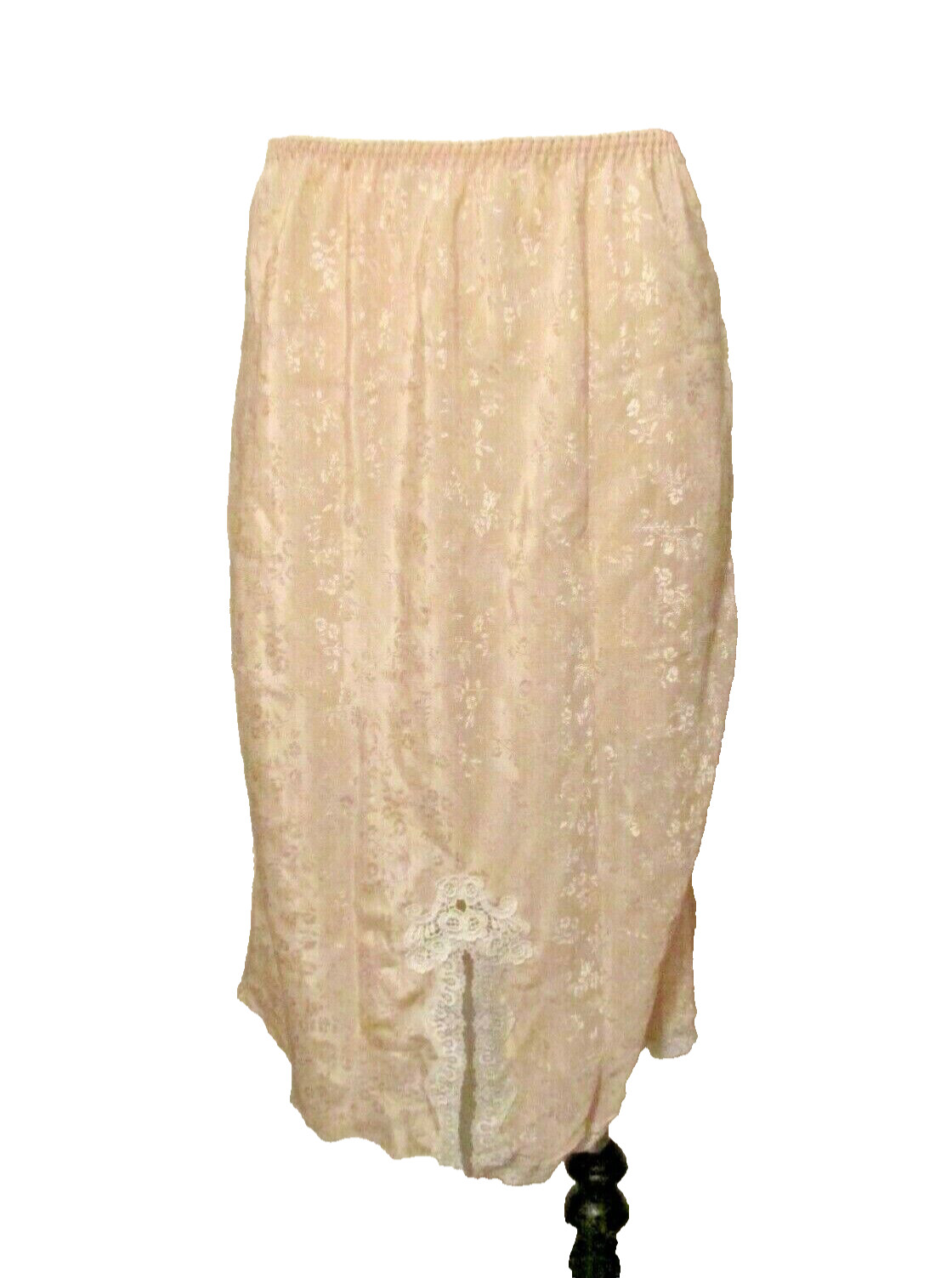 Barbizon 75825 Shiny Peach Brocade Satin White Lace Trim 26″ Half Slip Petticoat