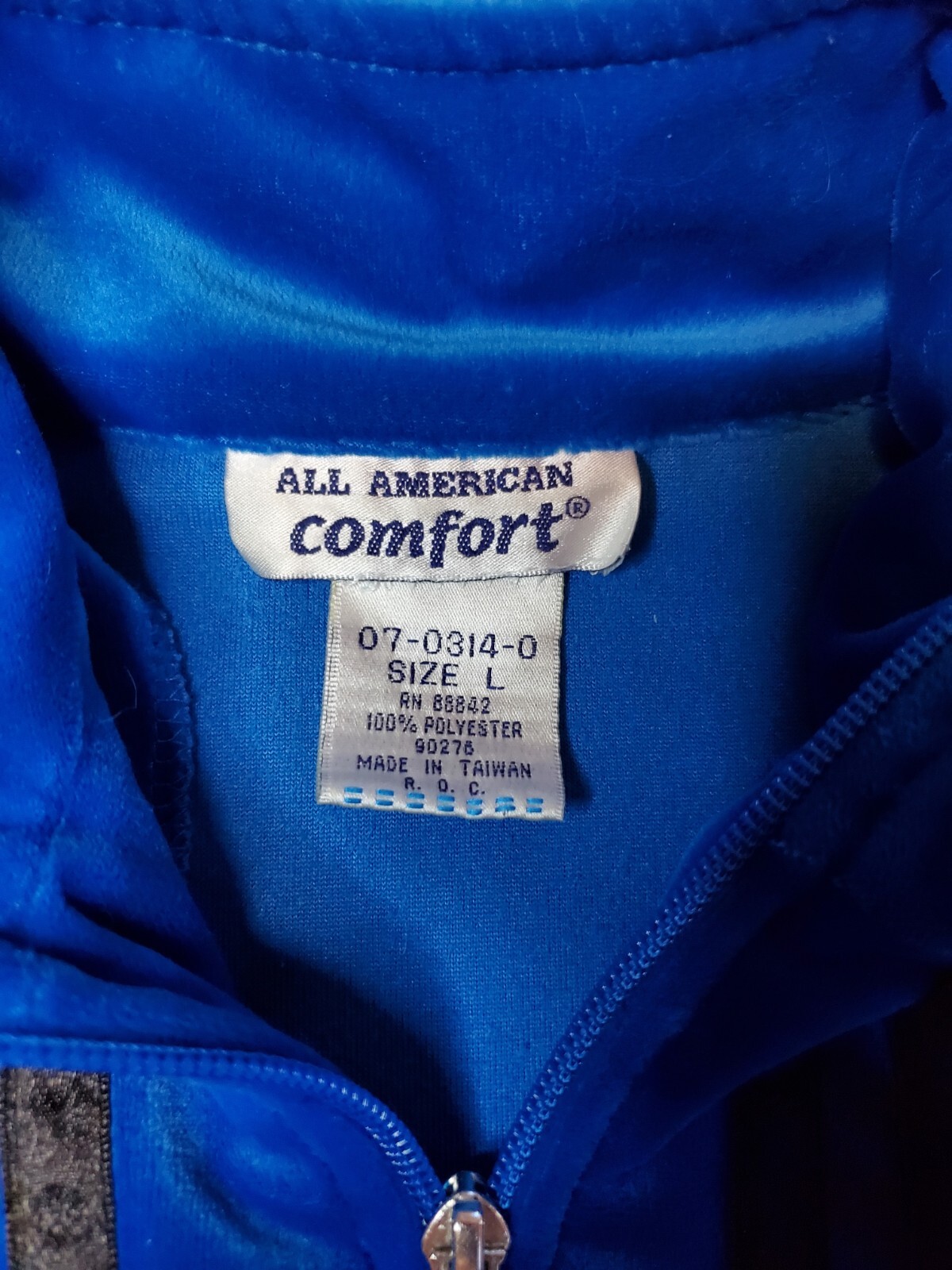 Vintage All American Comfort Velour Blue Full Zip Athletic Track Jacket Womens L