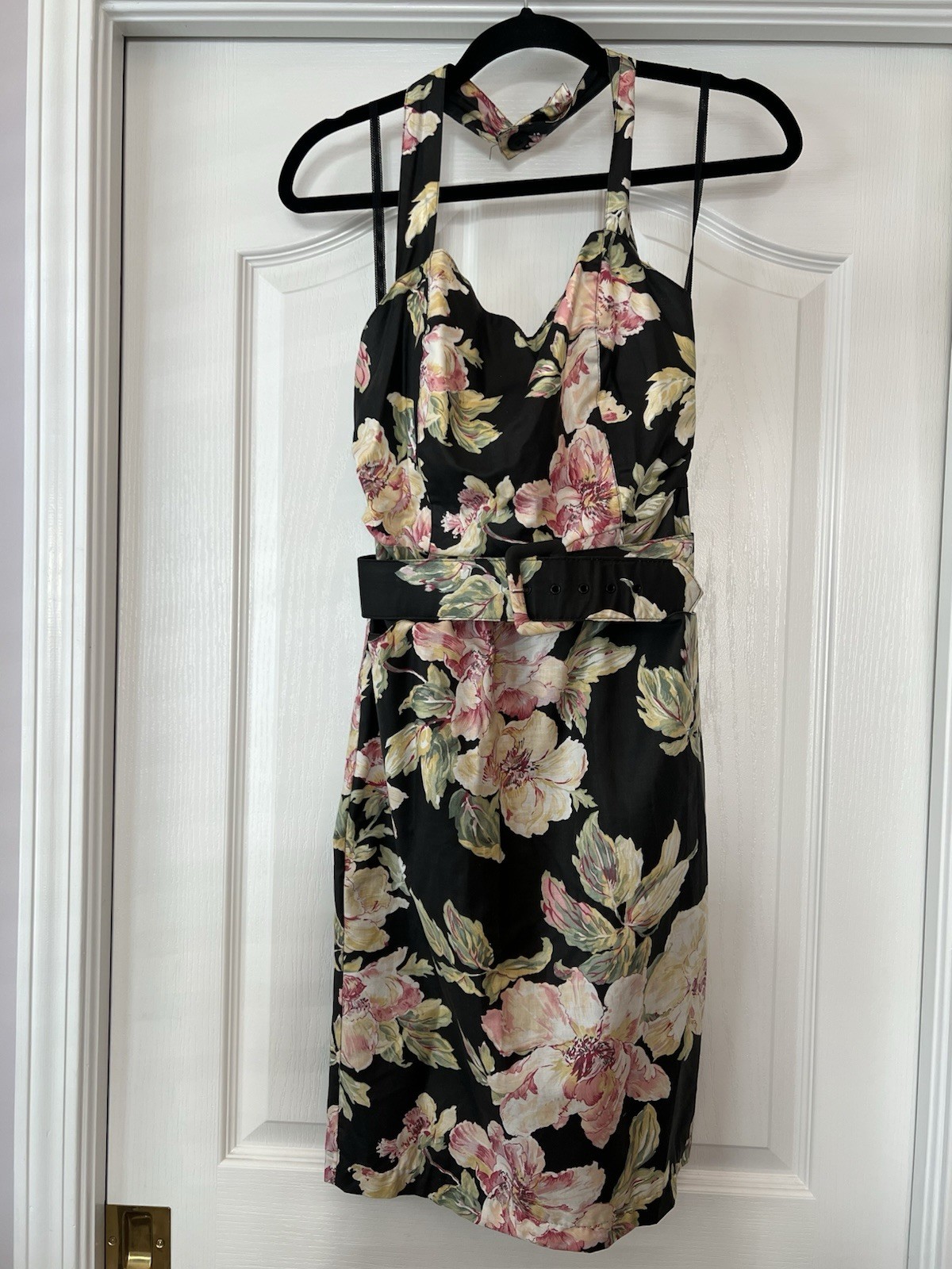 Vintage Floral Pencil Bombshell Pinup Halter Dress Carol Anderson 5/6 Small