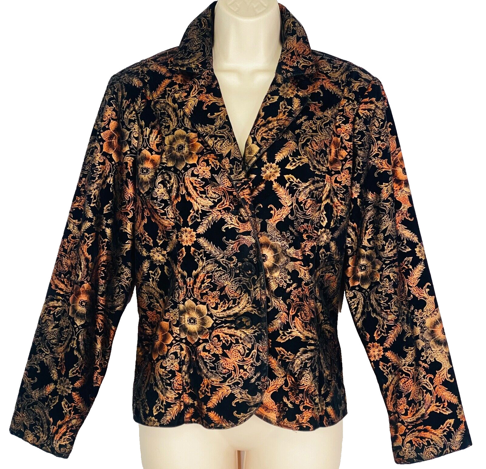 Metallic floral jacket copper bronze black velour patterned steampunk blazer