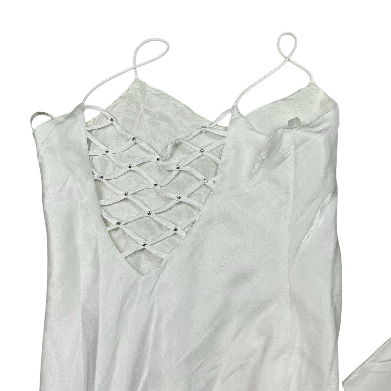 Vintage Niki Sivas pearly white sleeveless gown w/rhinestones 100% acetate XS/S
