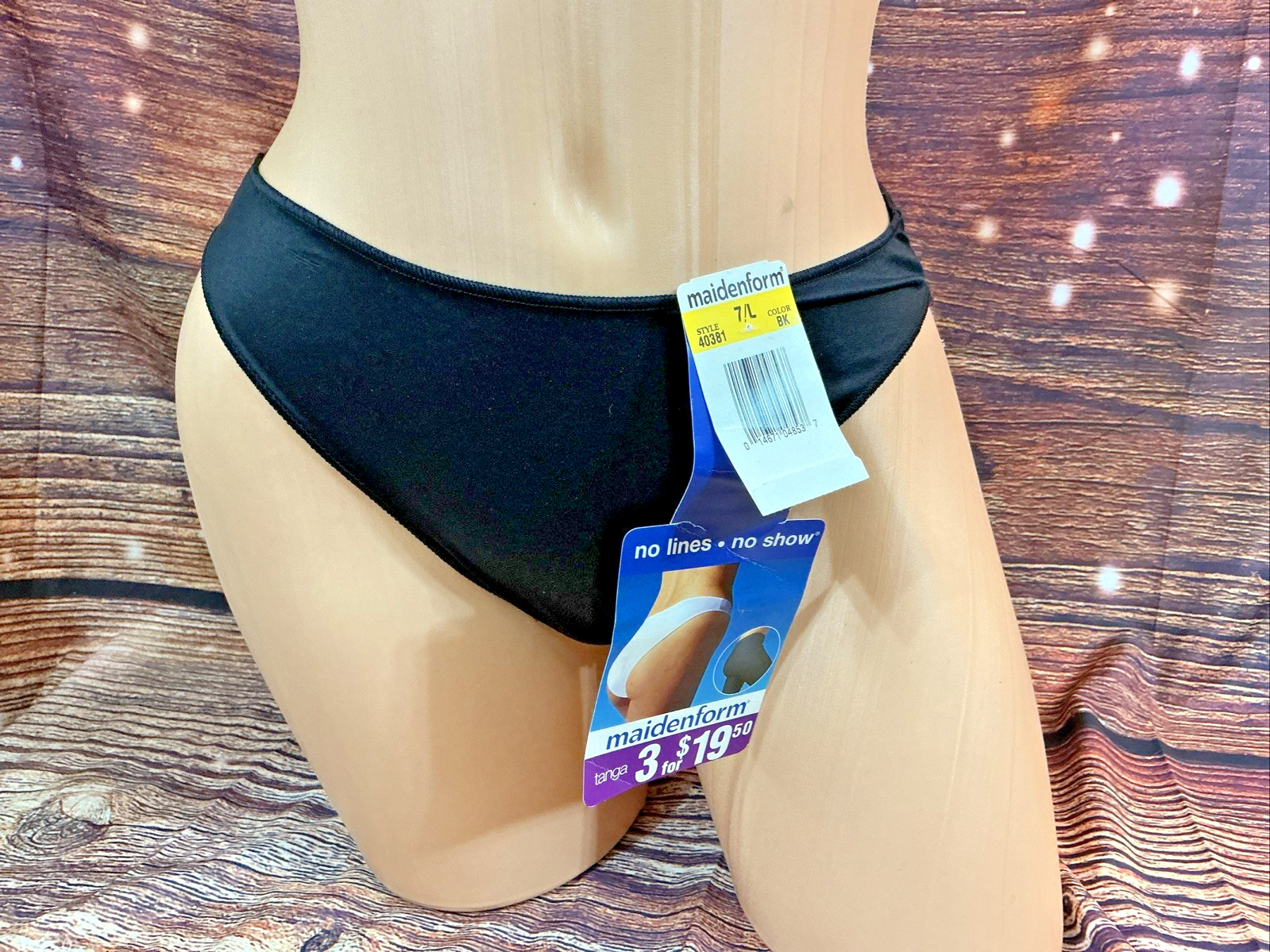 NWT Vintage Maidenform Tanga Black Second Skin Satin Panties Size 7