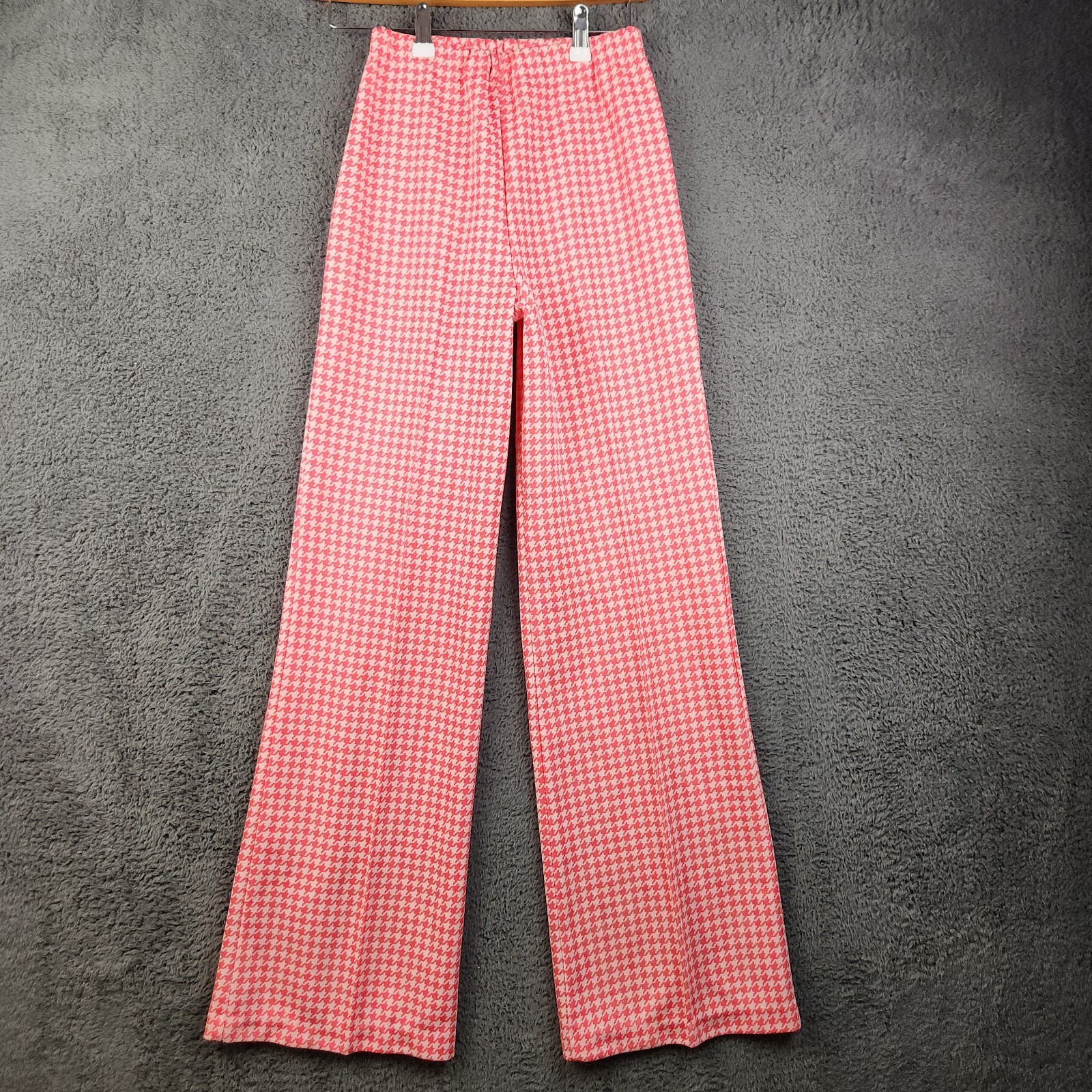 Sears True Vintage 1960’s Bell Bottom Flare Pants W24 L31 Pink/White Houndstooth