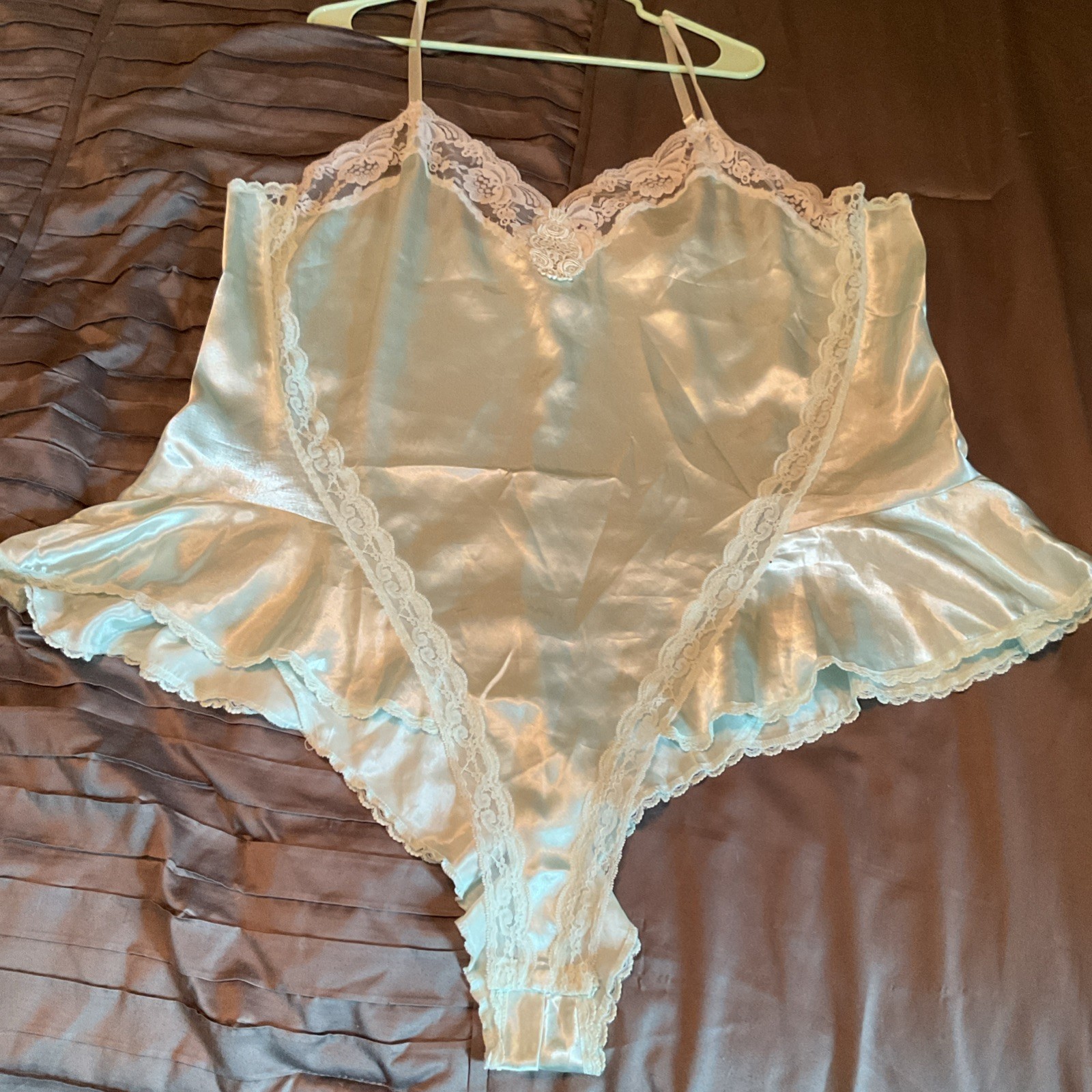 Vtg Mint Green Lace Lingerie Teddy Bodysuit Solange Shiny Satin 22/24 Plus