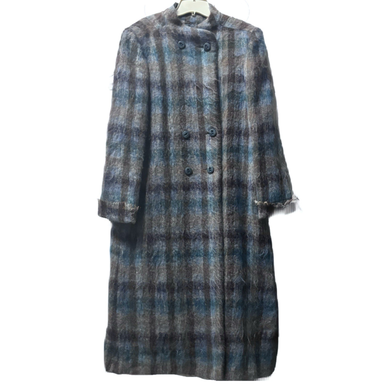 Vintage Women’s Mohair Long Coat In Blue/Brown/Gray By Taylor Shop, **Medium