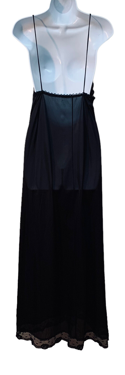 Vintage Black Nylon Sheer Lace Peignoir Robe Nightgown Negligee Long Gown Set M