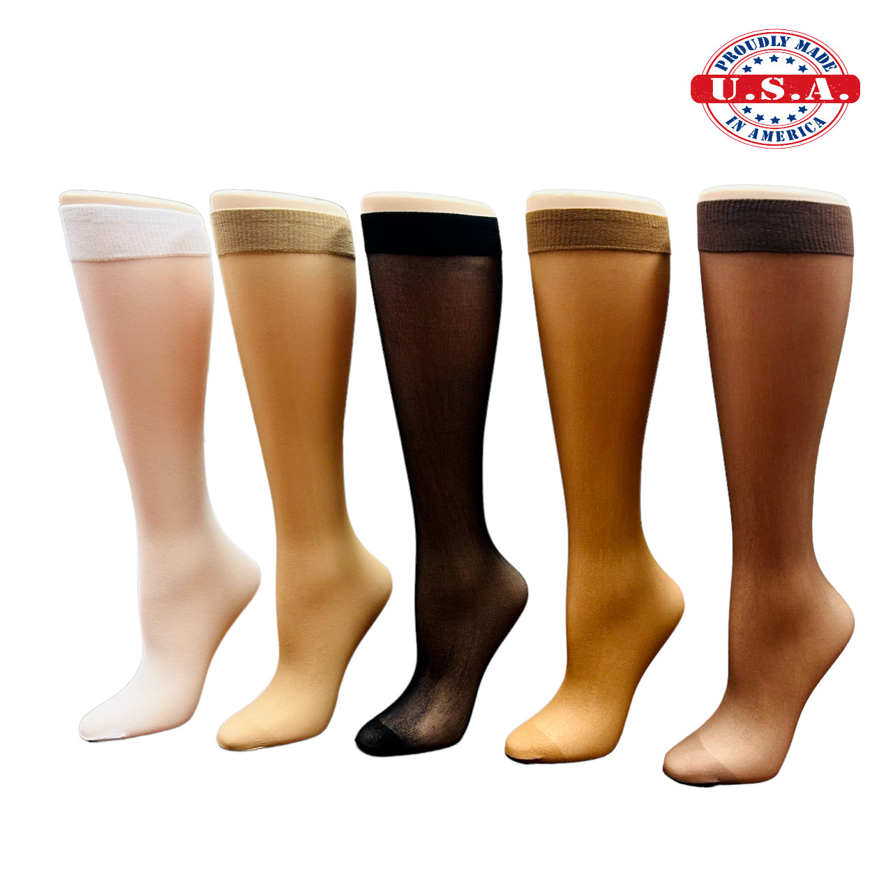 20 Pair Pack Assorted 8 Color Sheer Nylon Knee High Pantyhose Best Gift USA Made