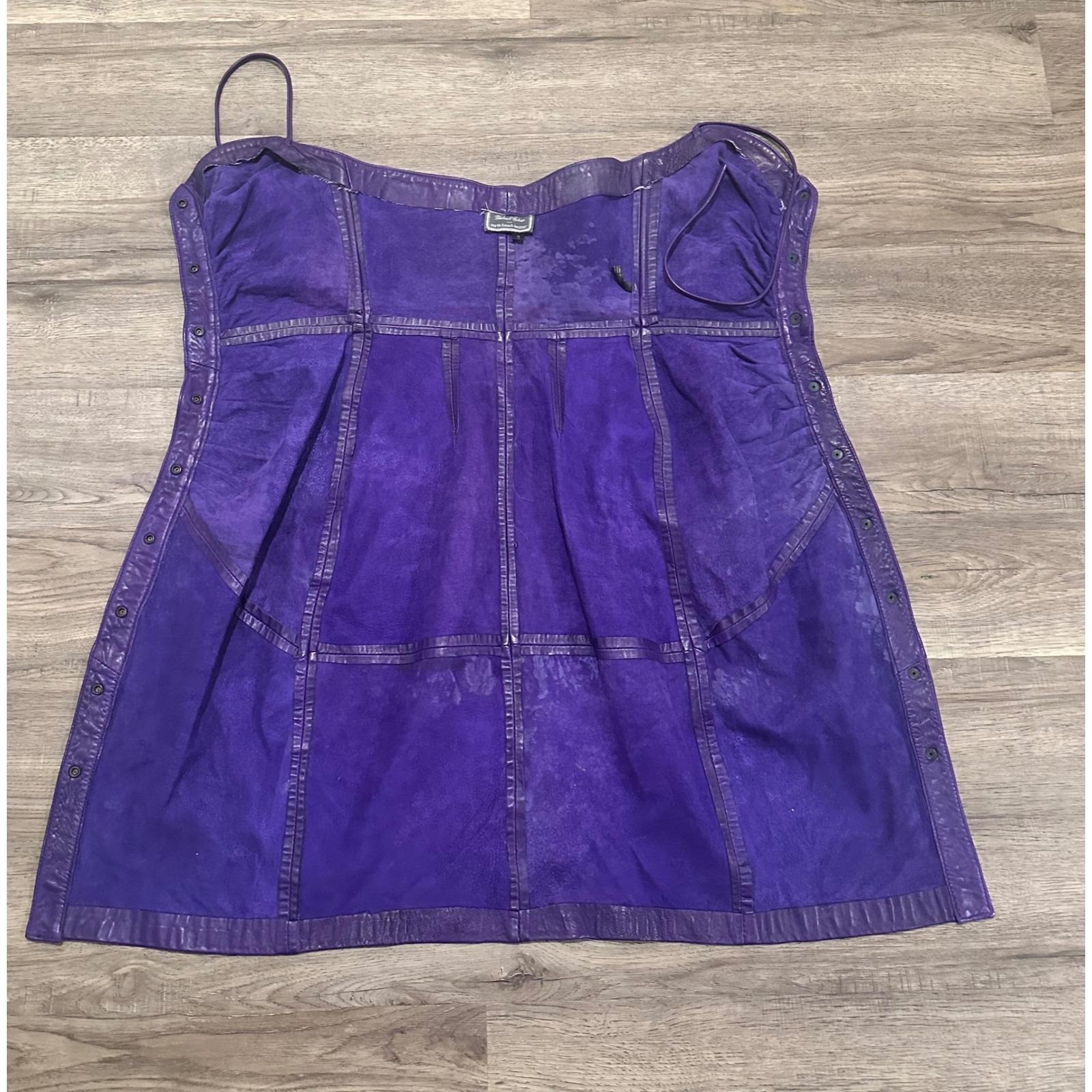 VTG Michael Hoban North Beach Leather Purple Ruched Halter Dress ’80’s Womens S