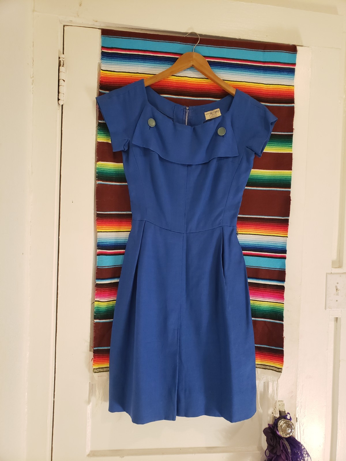 Vtg 30 40s House Of Arthur Morris Blue Heavy Linen Midi Dress Sz M Art Deco