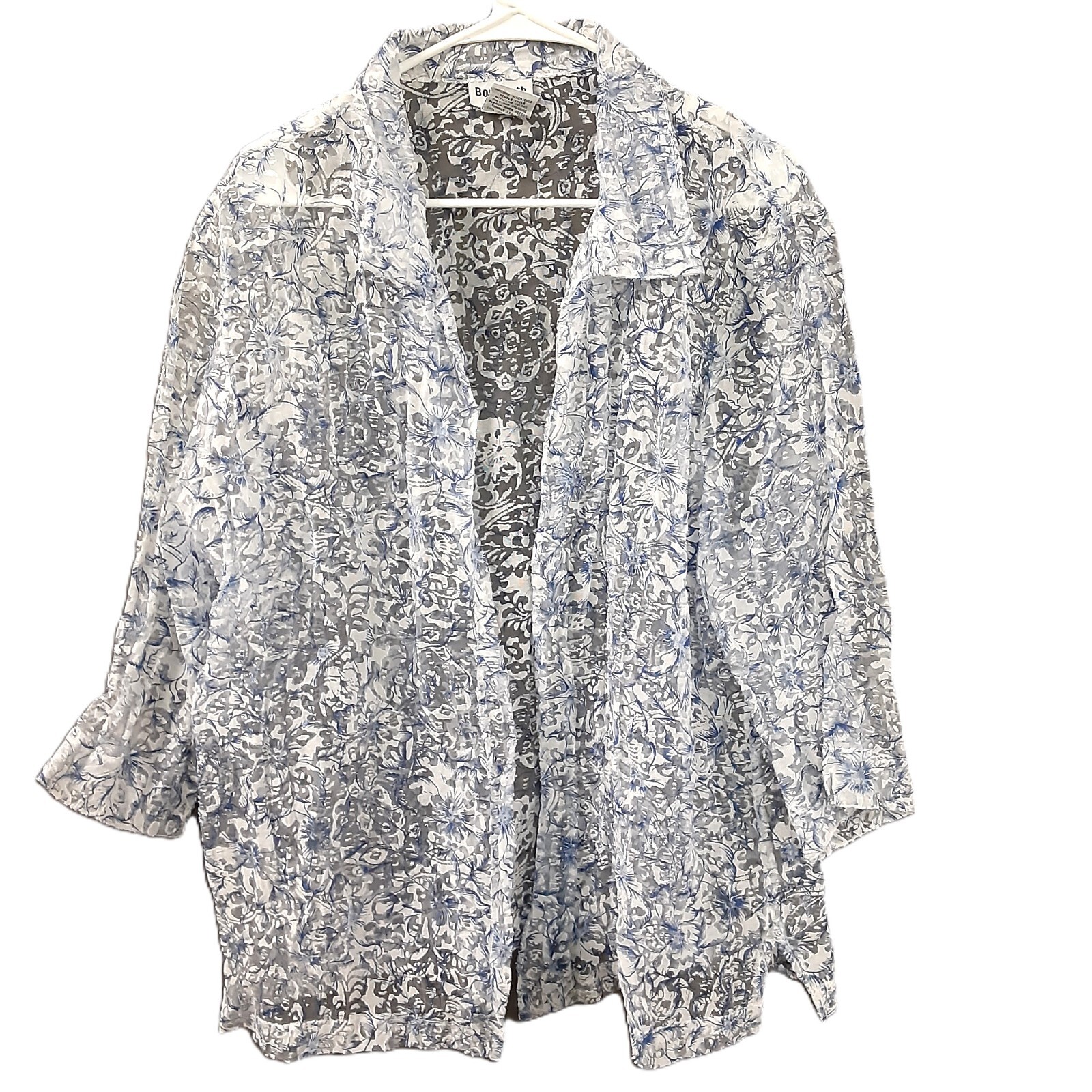 Vintage 70’s BonWorth Womans Nylon/Rayon Jacket Size XL 3/4 Sleeve Blue & White