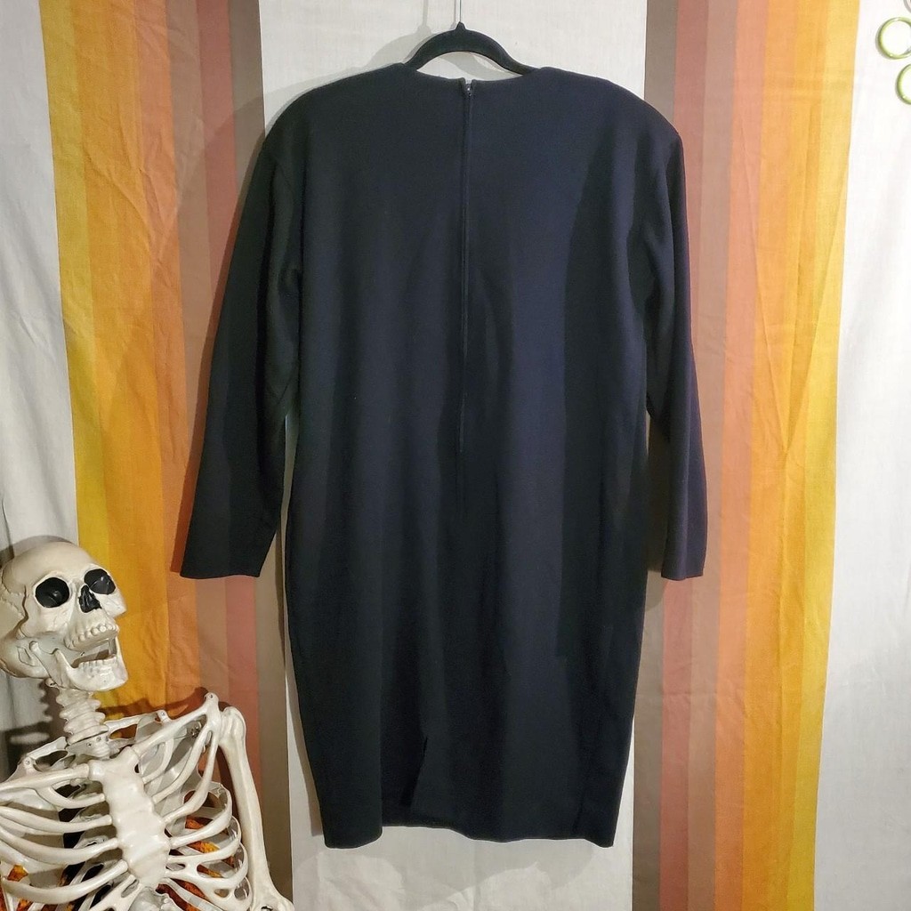 Vintage 80s Black Long Sleeve Dress with Big Silver Retro Sequin flowers