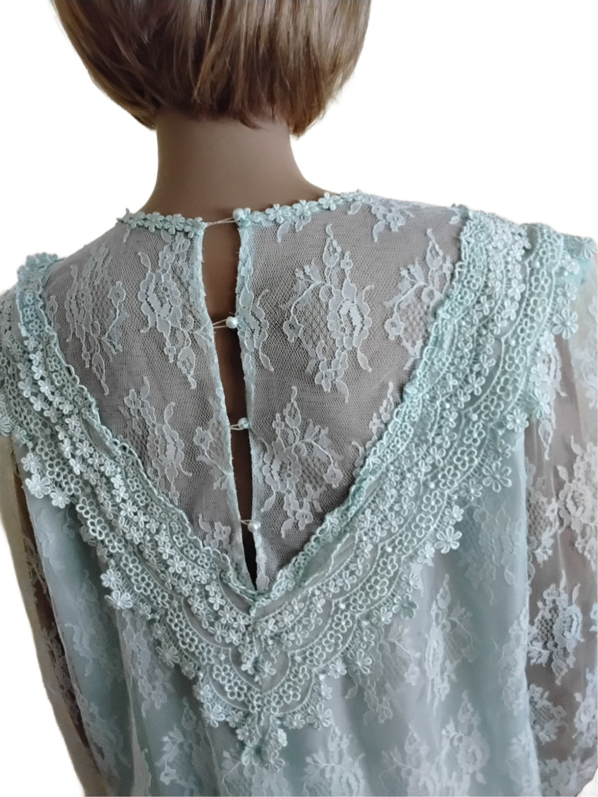 Vintage 1970s Samuel Scott Seafoam Green Lace 2-Piece Formal Dress Set 16W