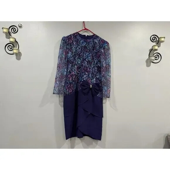 Patra Purple Lace Long Sleeve Vintage VTG Dress Size 12