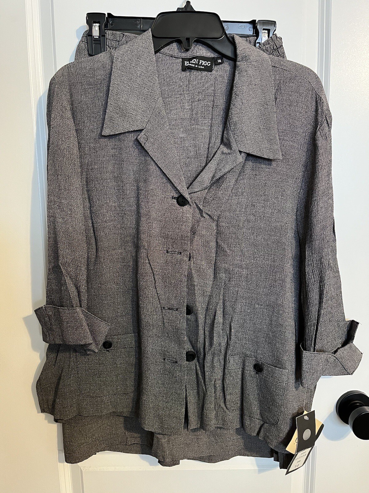 Vintage Skirt & Blouse Set Ellen Figg Size 14/16 Gray NWT Button-up Suit