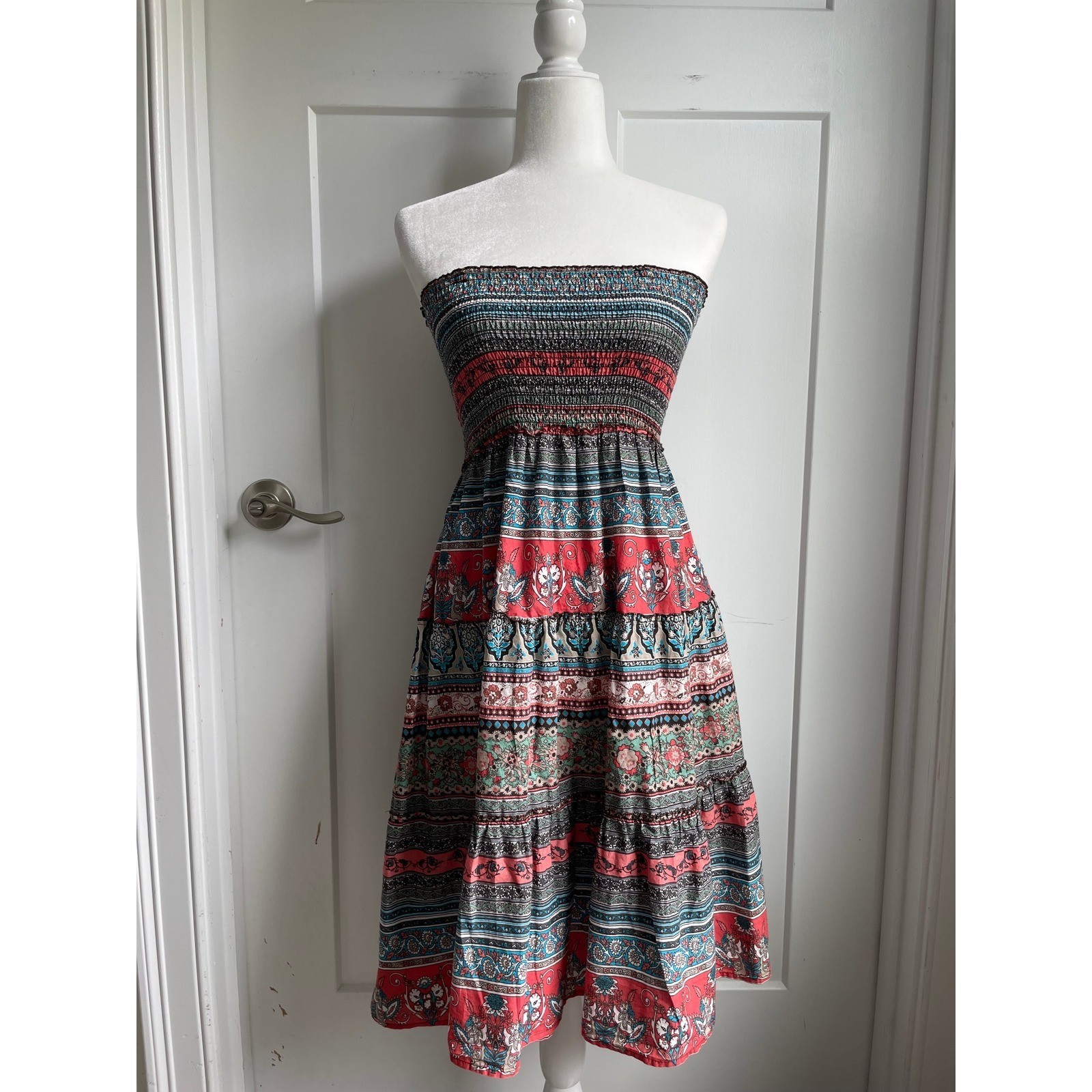 Mudd Vintage 90s Y2K Mudd Smocked Tiered Dress XS Paisley Cotton Floral Boho