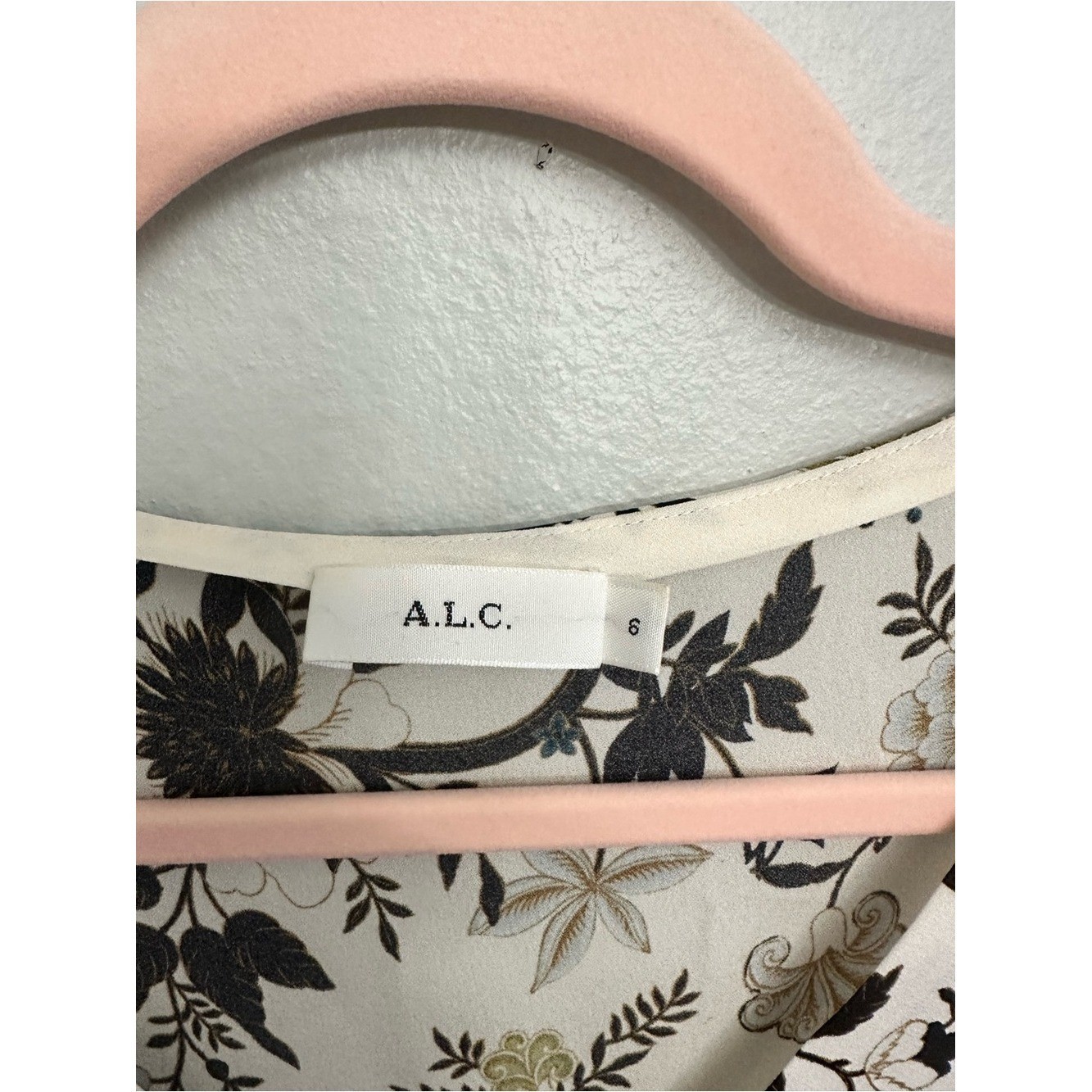 A.L.C. Floral V-Neck Sleeveless Top in Ivory,Black, Olive 100% silk