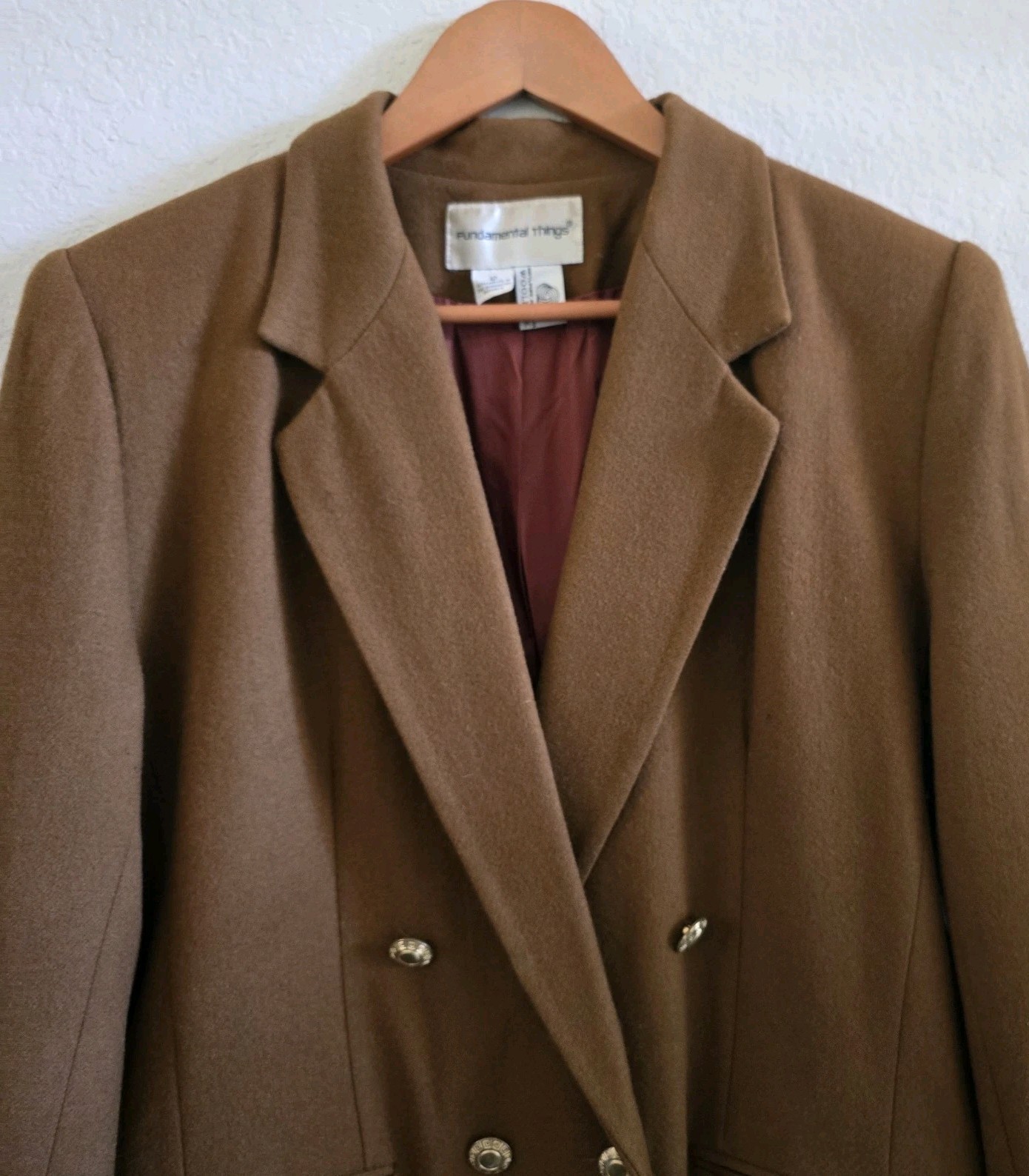 Vintage 100% Wool Brown Double Breasted Blazer Sz 12 90s Old Money Dark Academia