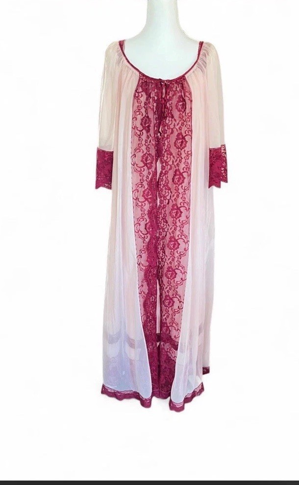 VTG 60’s Janelle Of California Pink Sheer Baby Doll Night Gown W/matching Robe