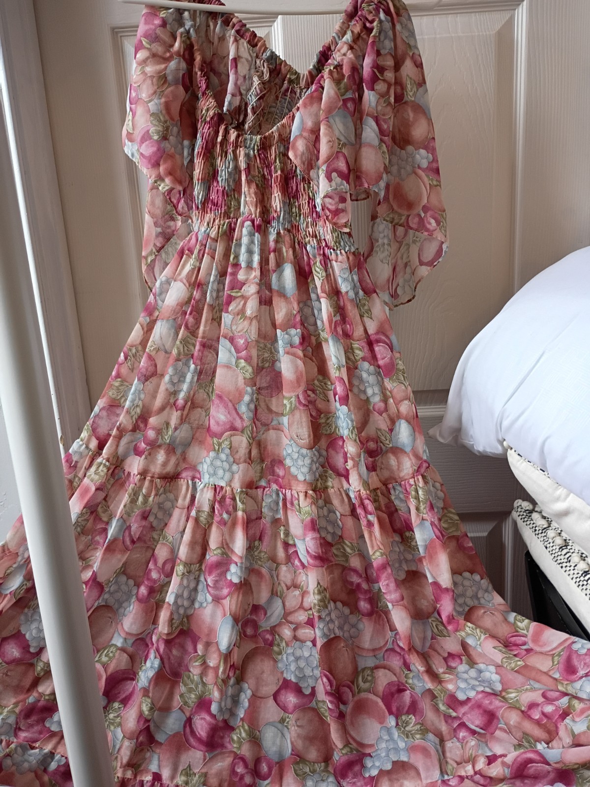 True Vintage Camela California dress 1970s handmade dress pink flutter sleeves