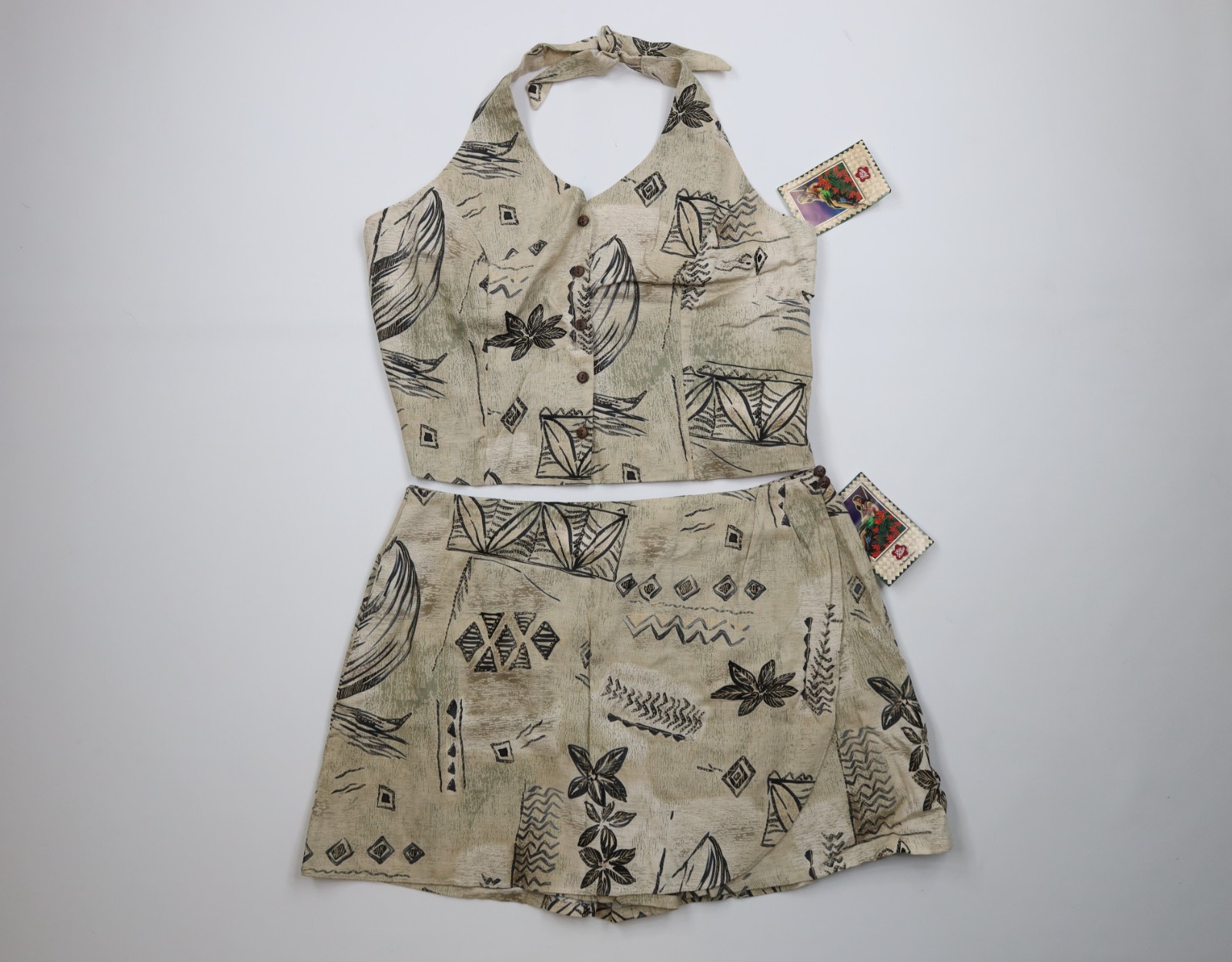 Deadstock Vtg 90s Hilo Hattie Womens XL 2 Piece Hawaiian Skort Halter Top USA