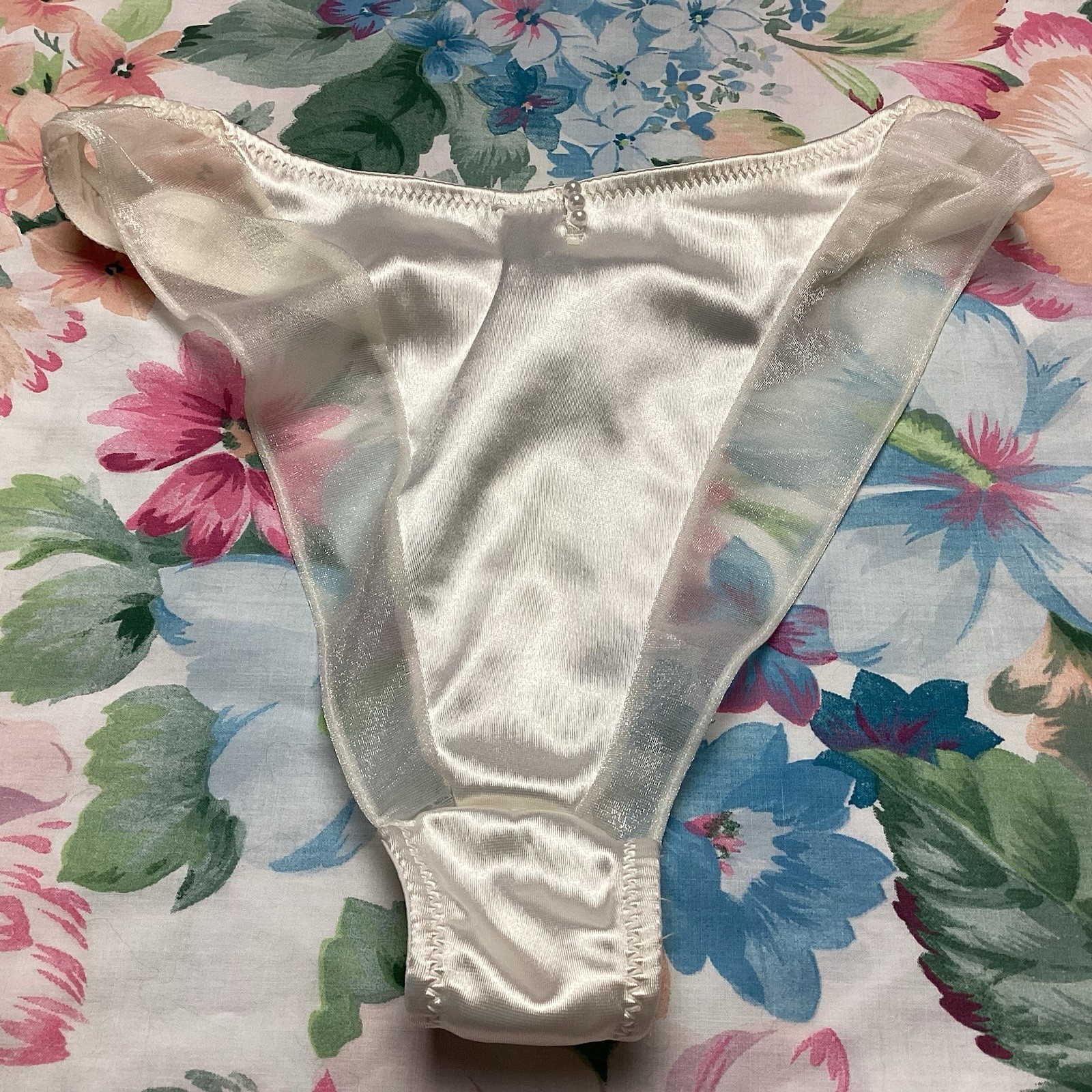 Vintage Second Skin Satin Thong Panties Shiny Glossy Hi-Cut Medium