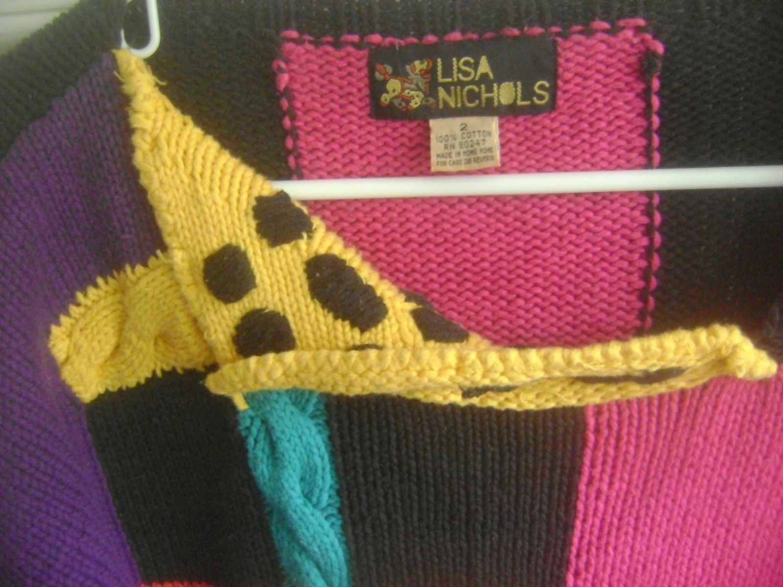 VINTAGE LISA NICHOLS 2 CHEST:25″ COTTON KNIT SWEATER RN#80247 MADE IN HONG KONG