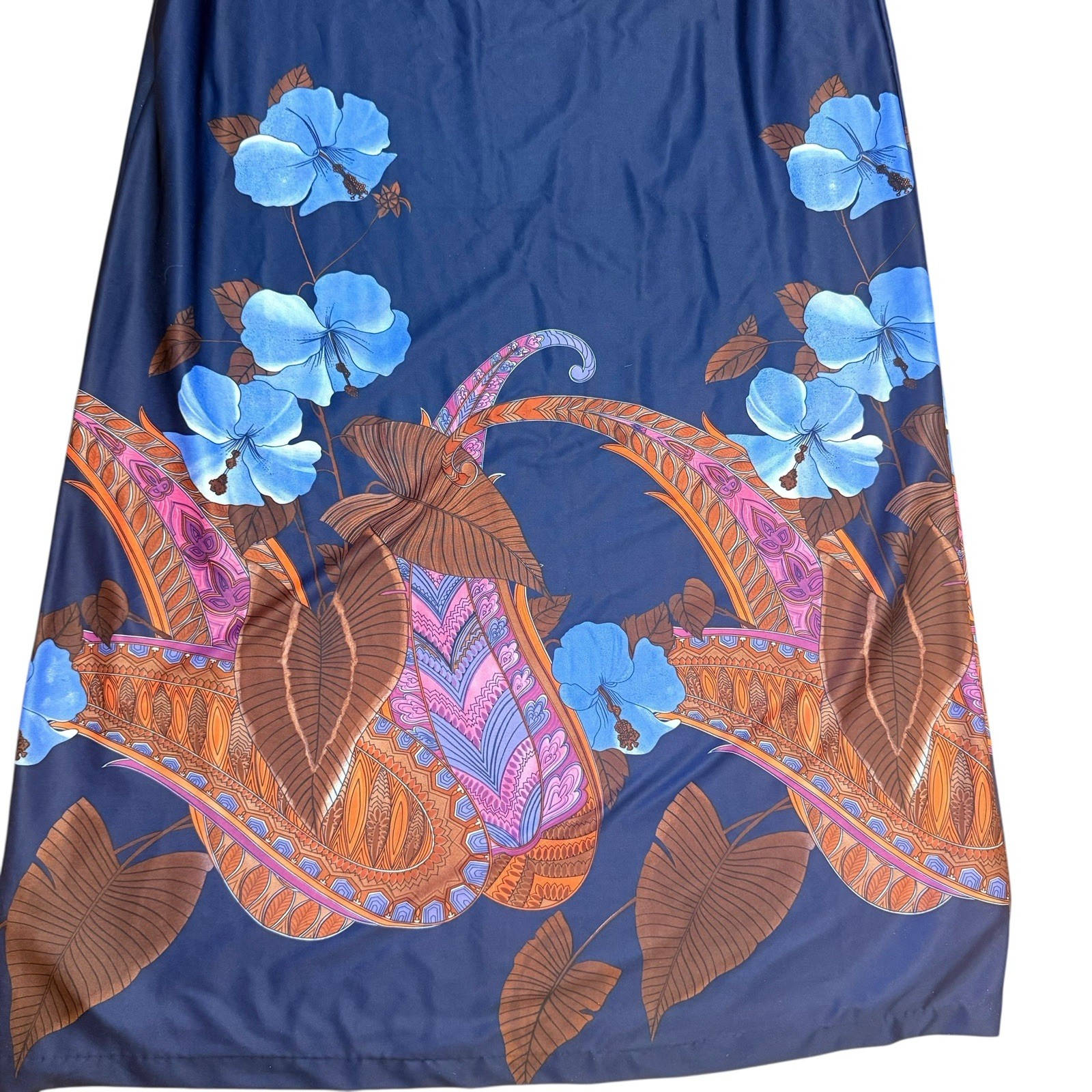 Vtg Sears At Home Wear Caftan House Dress M Mumu Muumu Blue Floral Maxi Lounger