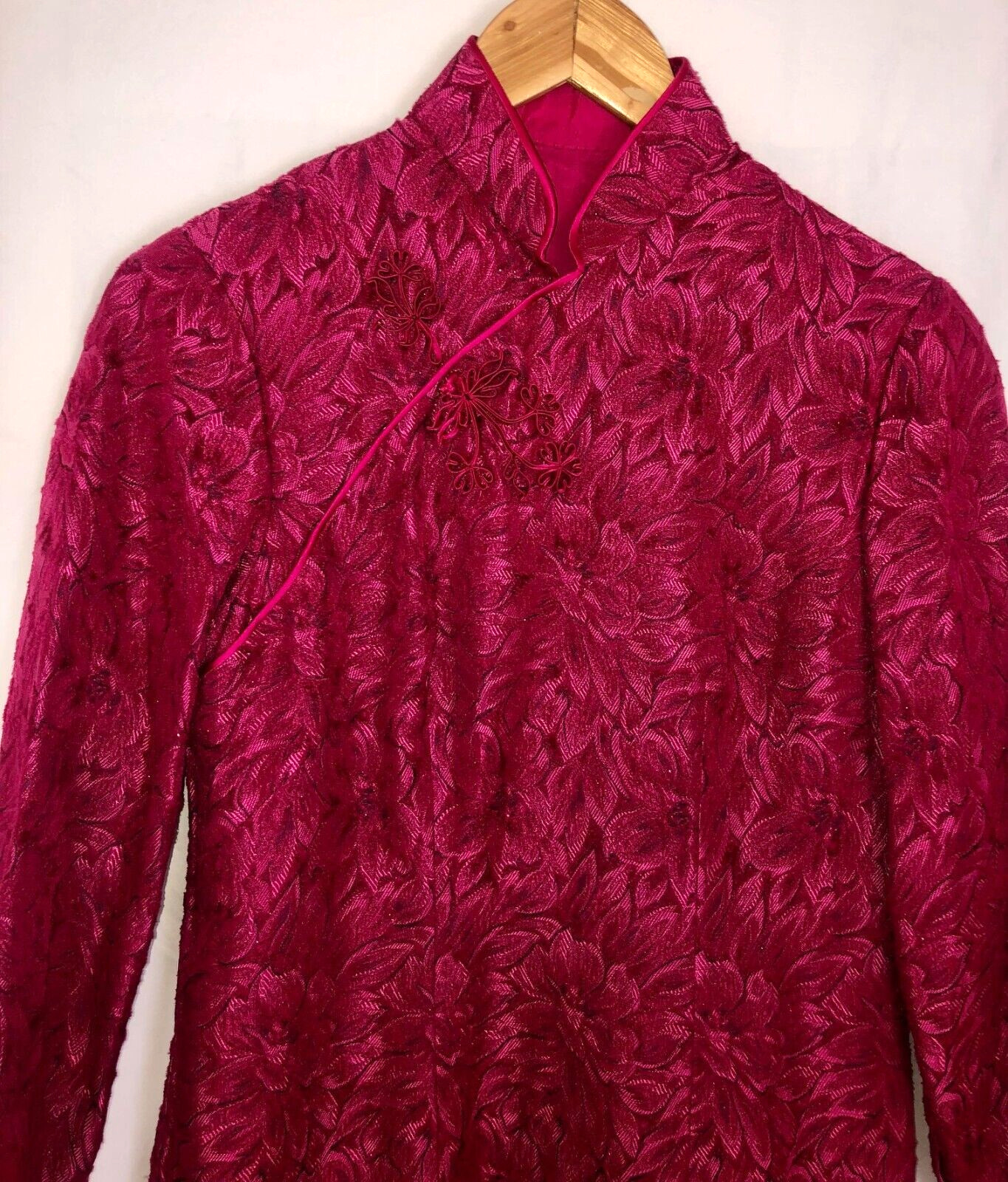 Vintage Kimono Style HIgh Neck Dress – Snap collar – Hot Pink Medium (?) No Tags