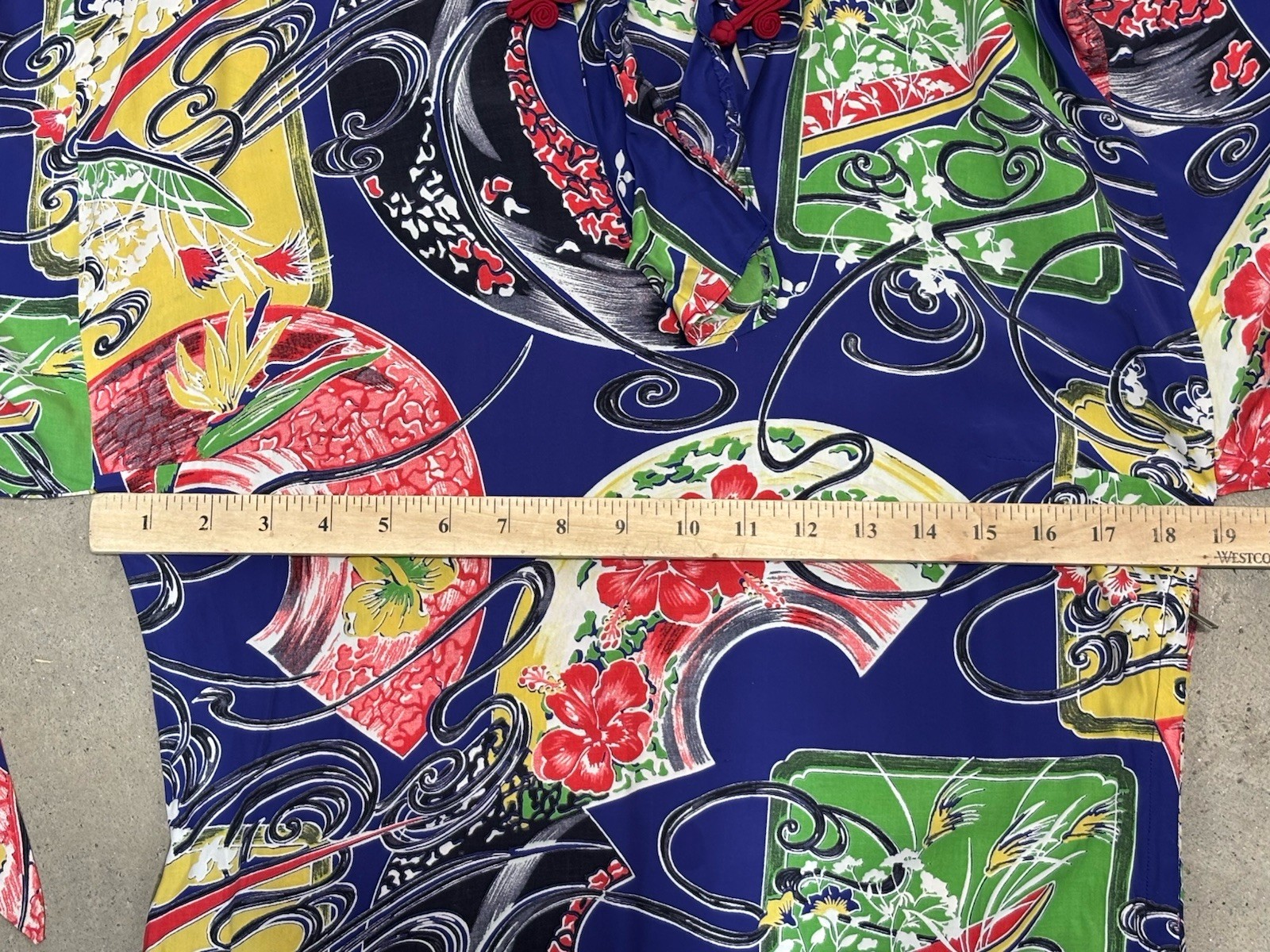 Vtg Paradise Sportswear 1950s Hawaiian Maxi Dress Women’s Pake Muu Fans RARE