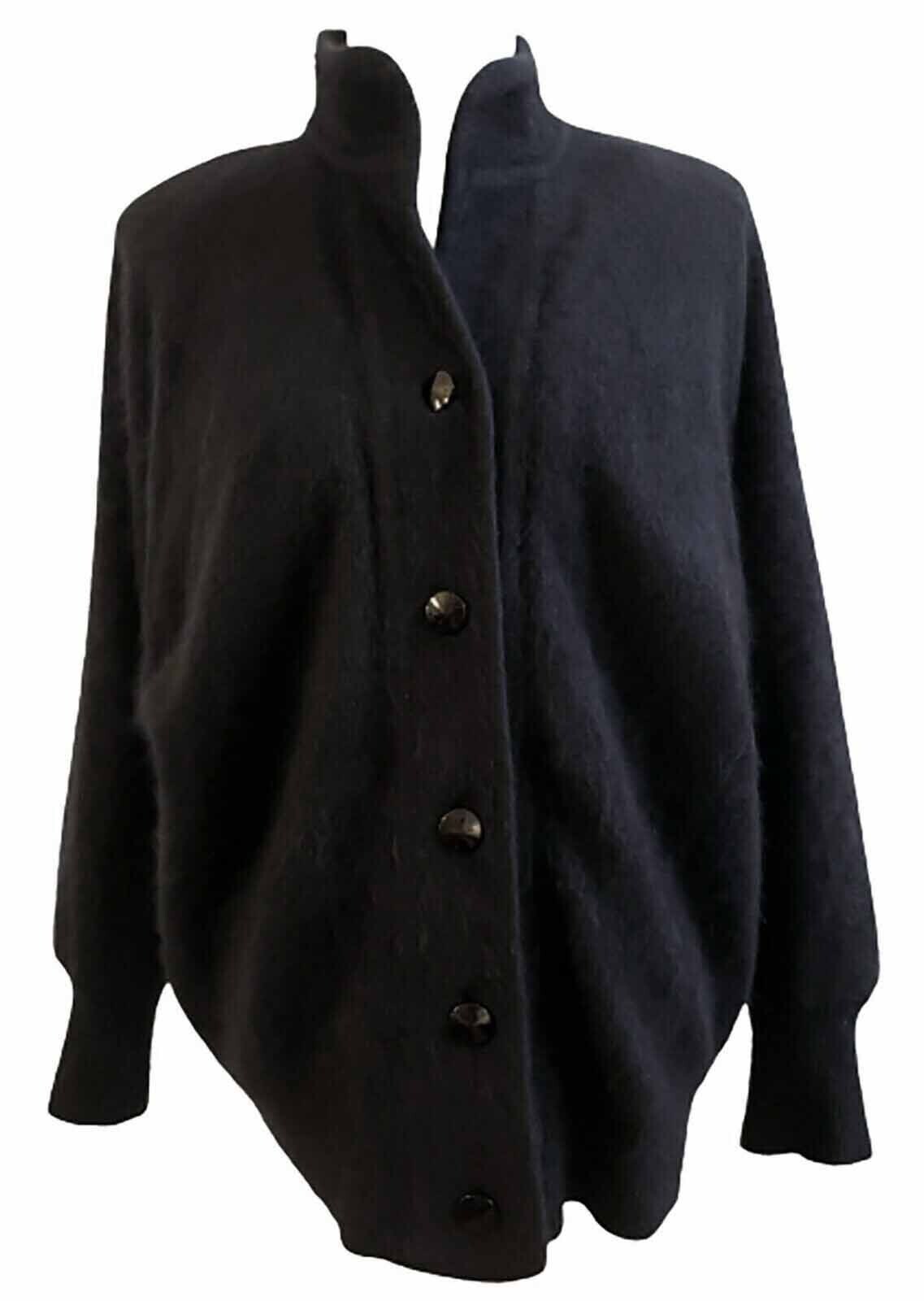 Exclusively MISOOK M Cocoon Sweater Cardigan Black Fuzzy Angora Funnel Neck Warm