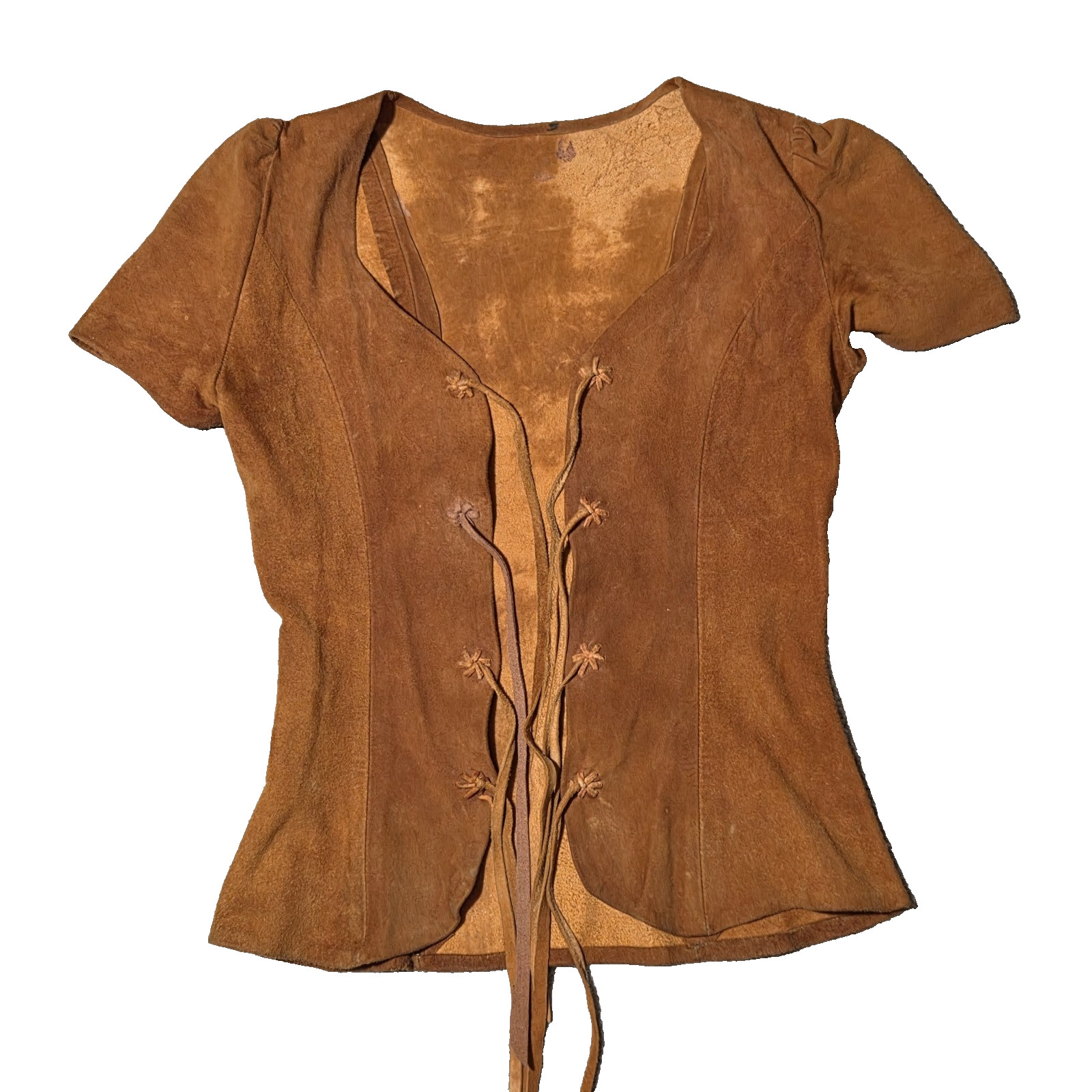 Vintage 70s North Beach Leather San Francisco Custom Suede Lace Top USA XS-XXS