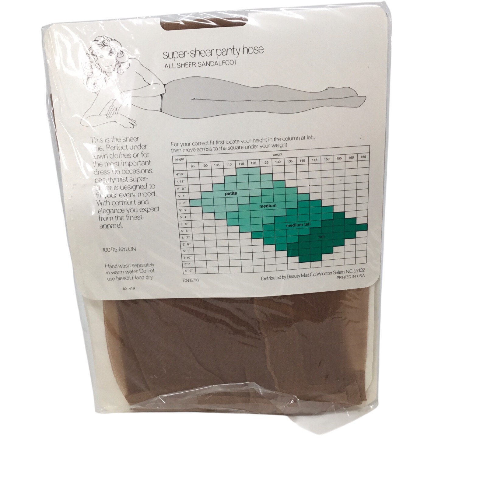 Beautymist Super Sheer Panty Hose NOS Stockings Nylons Sandalfoot Med Tall 8805