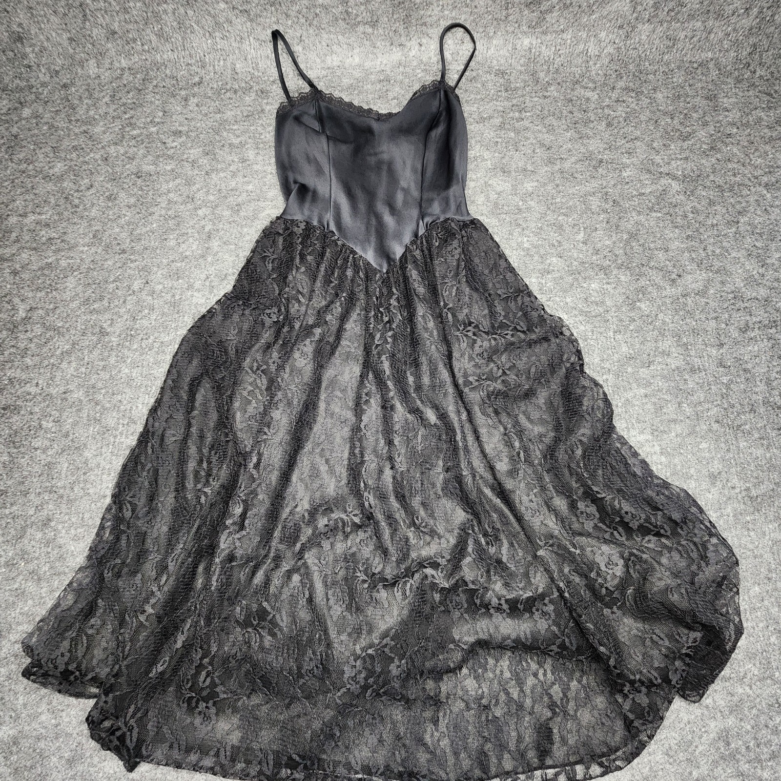 Undercover Wear VTG Nightgown Full Sweep Lace Black Whimsygoth Union Made Small