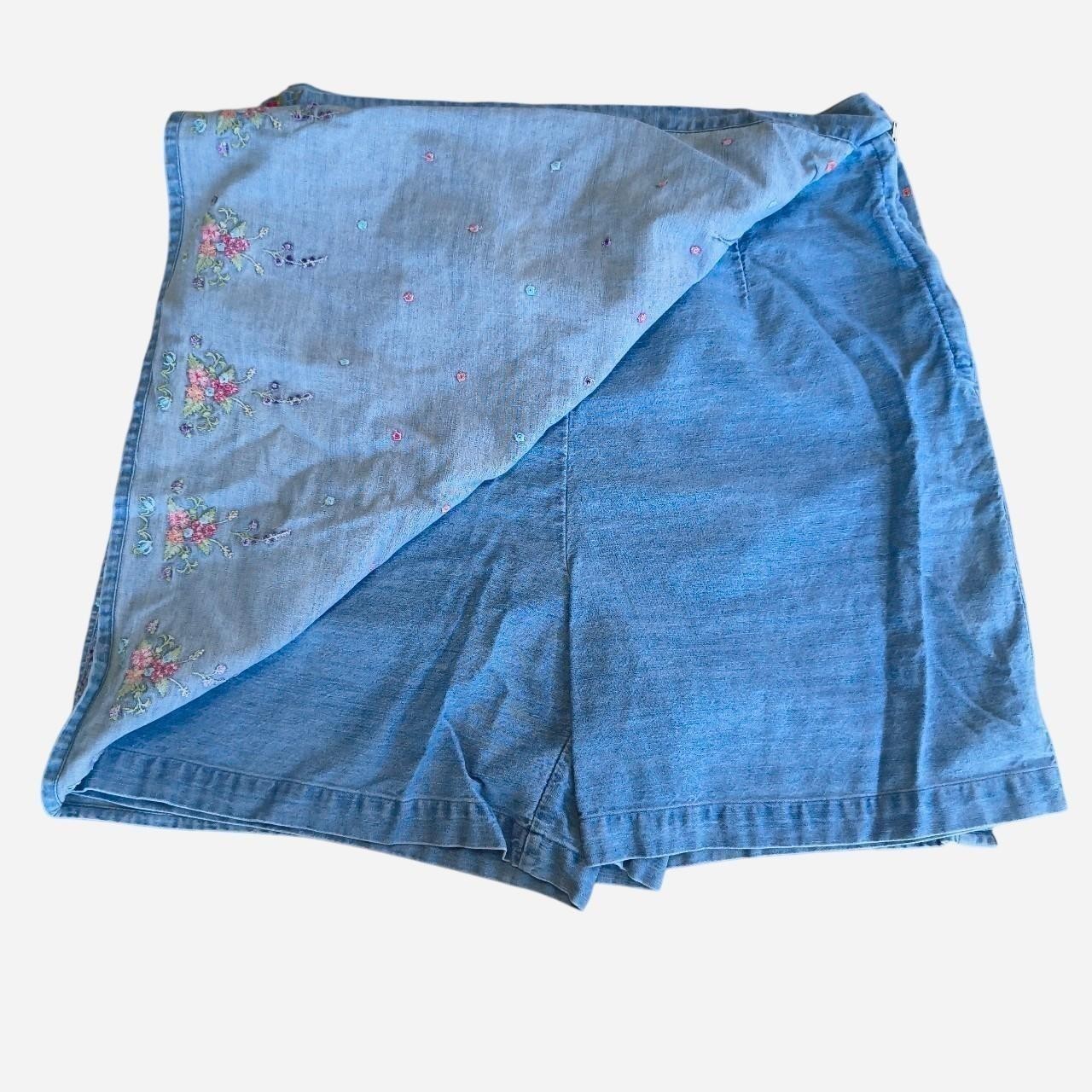 Vintage 90s Westbound Denim Skort Floral Embroidered 100% Cotton Size 18 Cottage