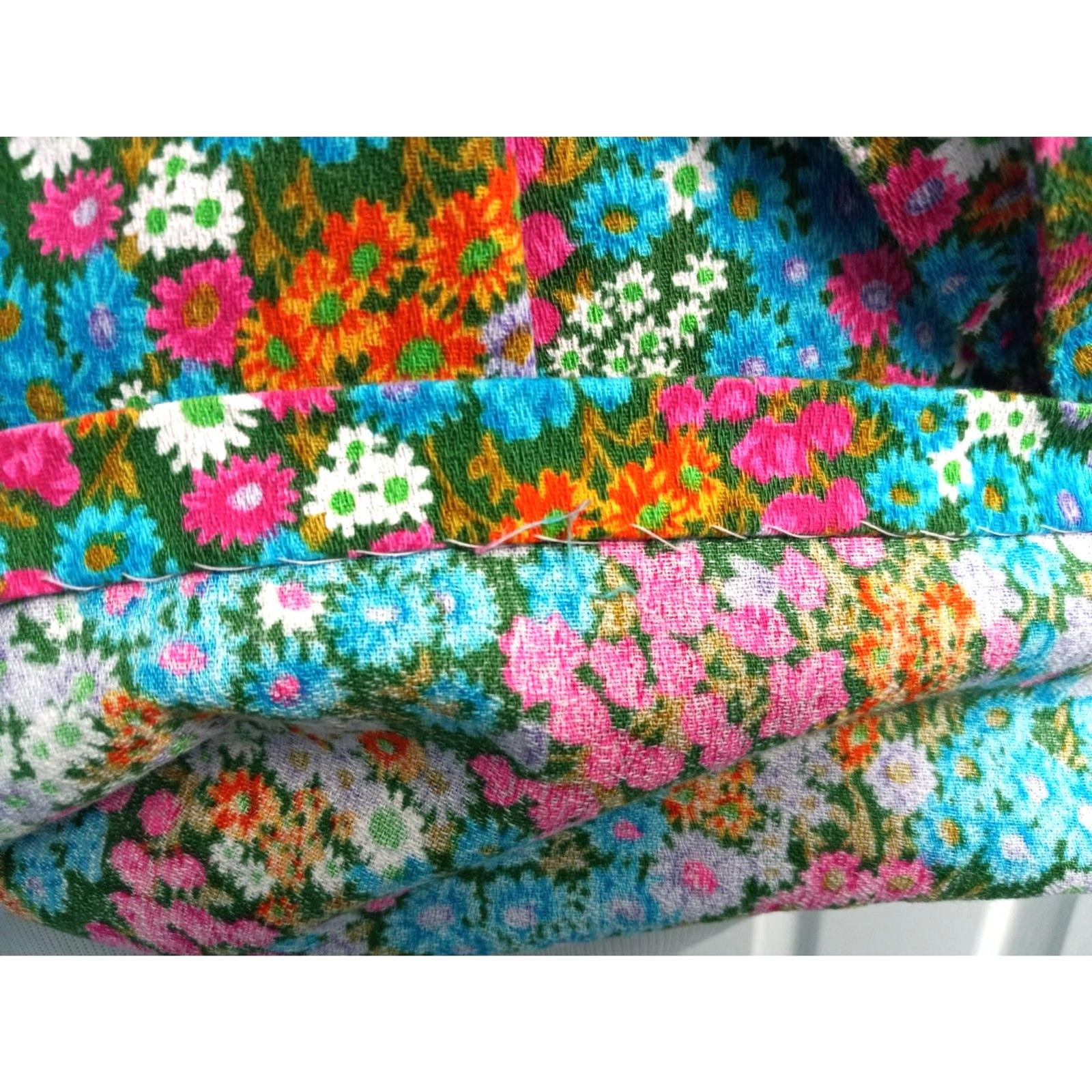 Vtg Handmade Floral Sleeveless Collared Tunic with Sash Belt MODERN SIZE LARGE
