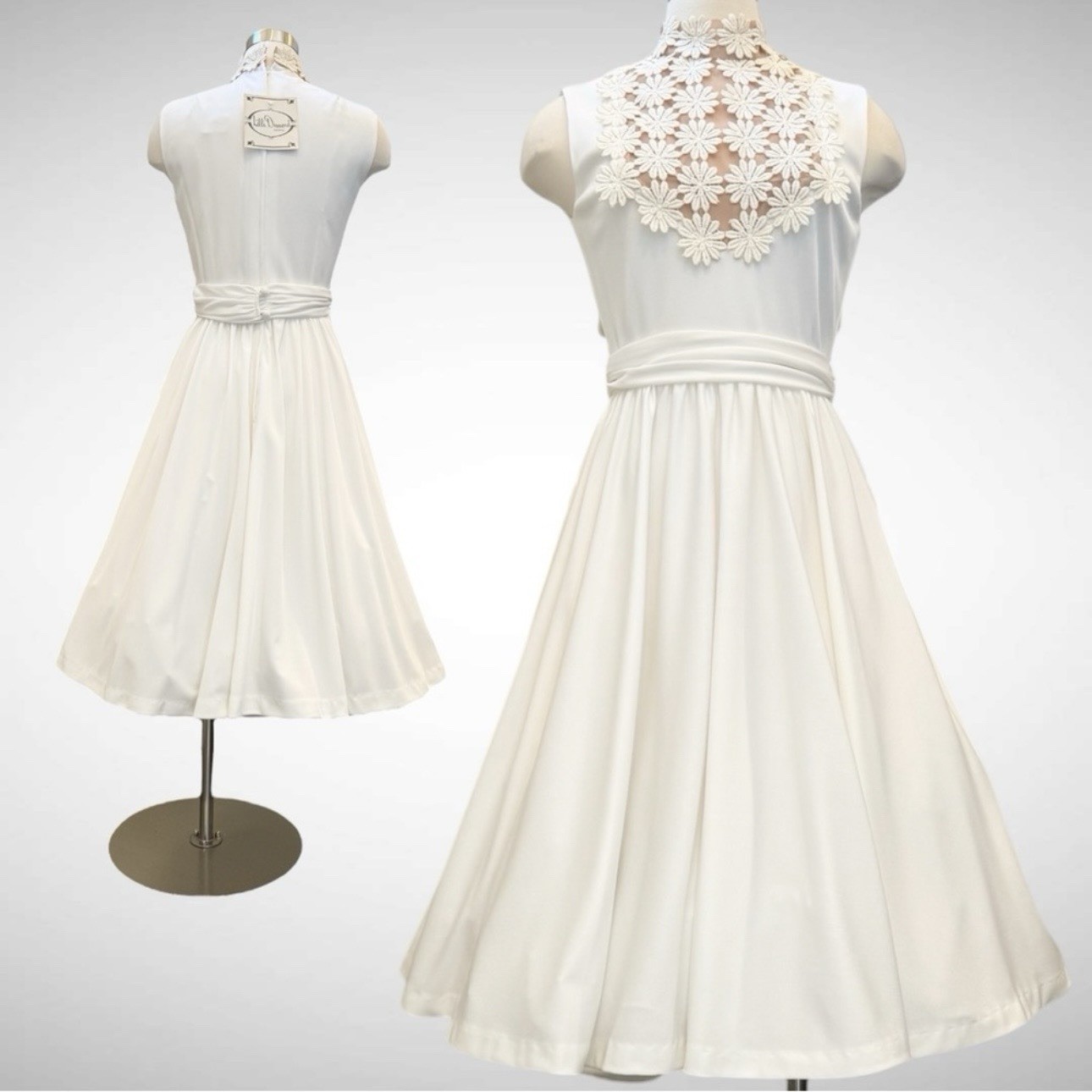 Vintage Lilli Diamond White Daisy Sheer Illusion NWT Deadstock 60s Midi Dress 10