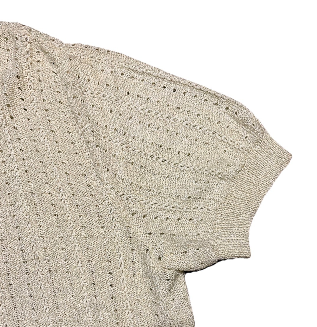 Vintage Womens Knit Shirt Top Collared Size 52 Short Sleeve Beige Spain Made 80s
