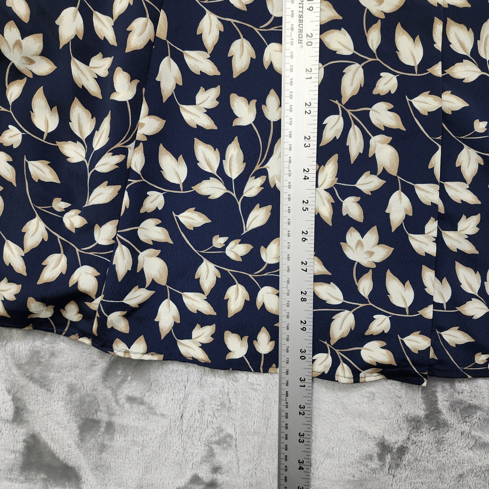 Vintage 90s Segue Skirt Women 2X Blue Tan Floral Faux Button Front Midi Back Zip