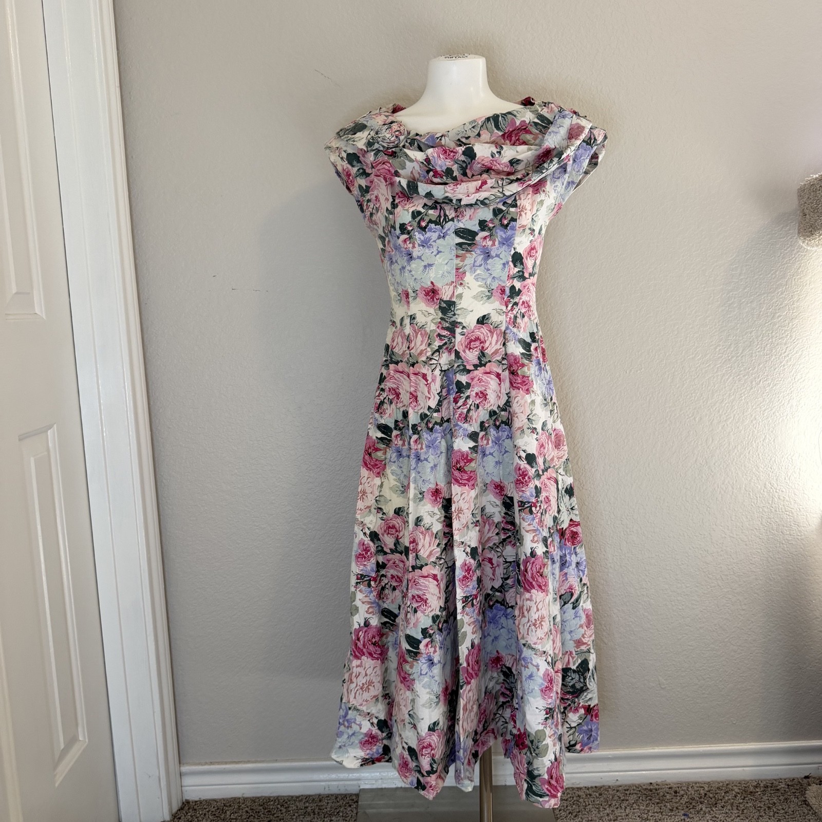 80s does 50s Robbie Bee floral print cotton Dresssize 4