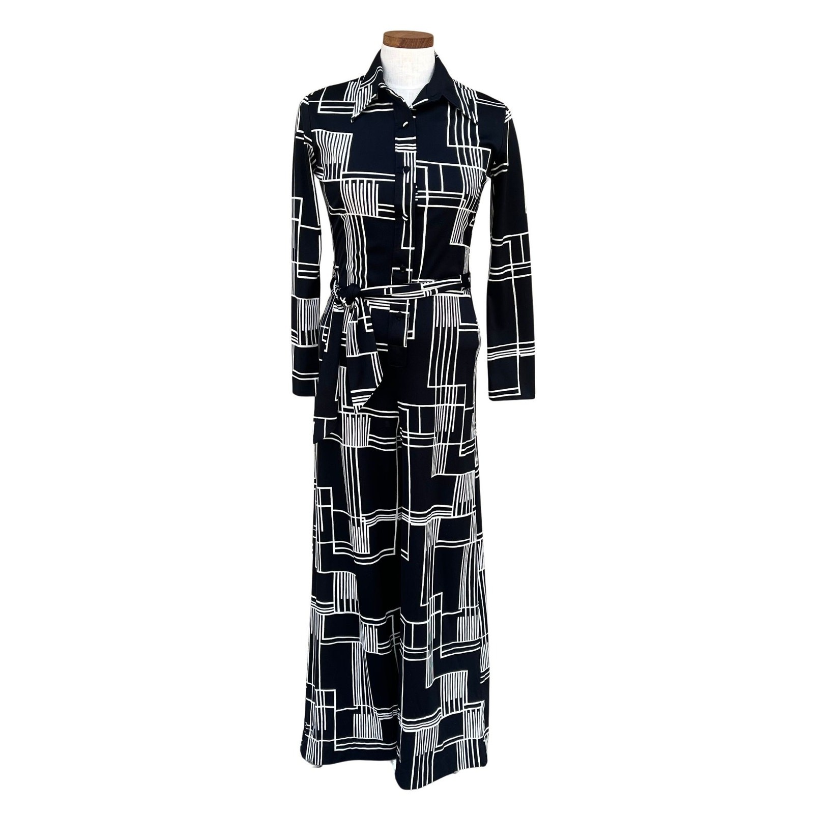 Vintage 1970s Lanvin Abstract Black & White Wide Leg Disco Jumpsuit