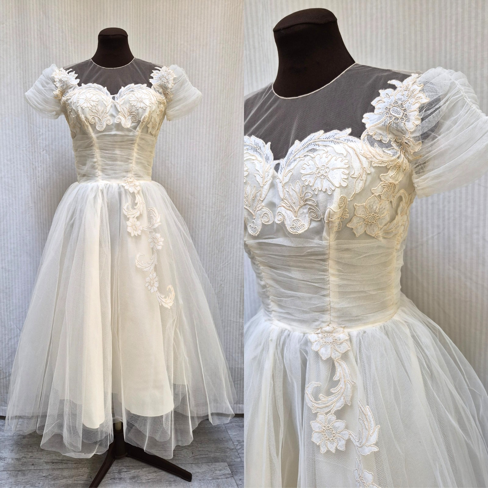Vintage 1940/50s Ivory Tulle Netting Dress by SMARTWEAR EMMA LANGE – Size XS/S