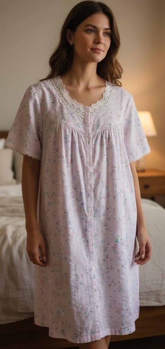 Vintage CHARACTER House Dress Robe Large Pink Multi Floral Sheersucker Button