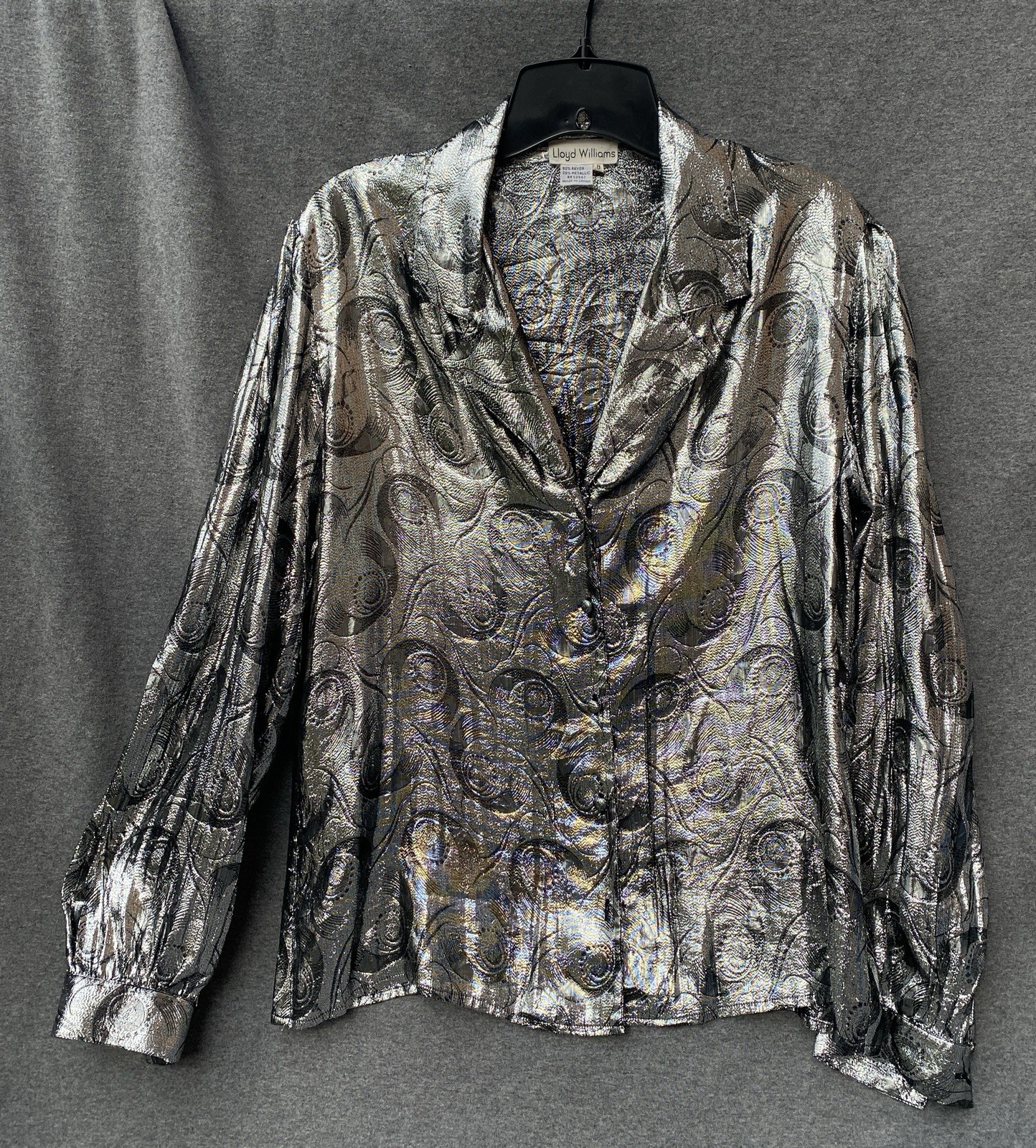 Vintage 80’s Metallic Silver Buttonup Lloyd Williams Size 8 Disco Glam Rock