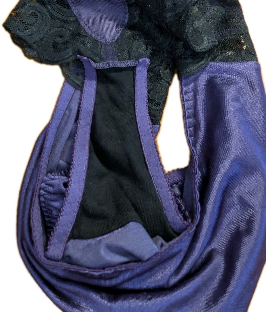 Vintage Lily of France Panties 3445 Purple with Black Lace Sz XL